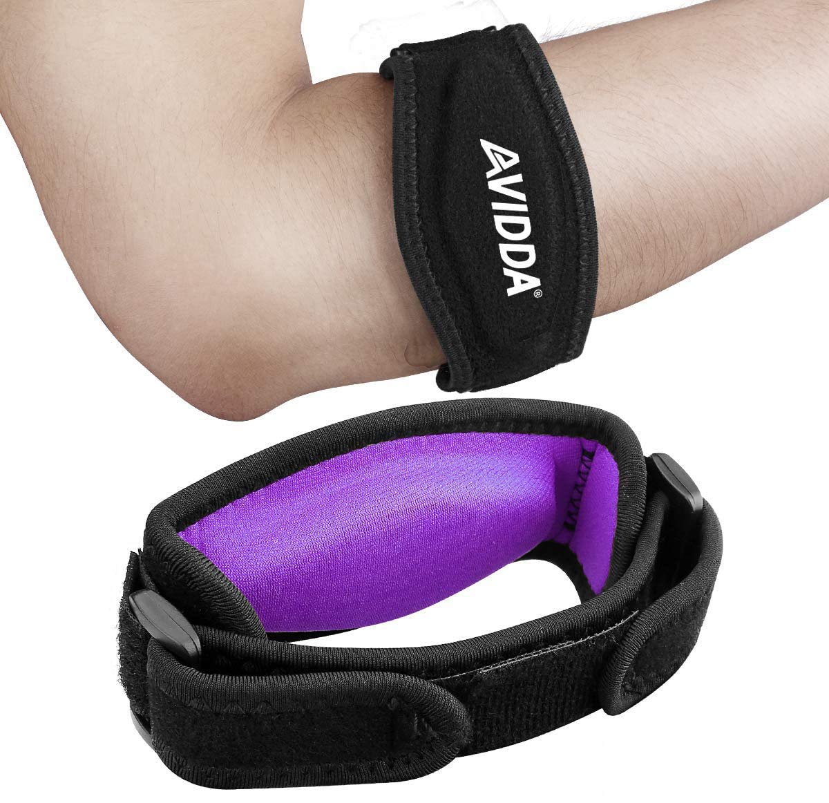 AVIDDA Tennis Elbow Support Strap, Adjustable Elbow Brace with Compression Pad for Tennis Elbow, Golfers Elbow, Pain Relief, Men, Women Purple 1 Pack