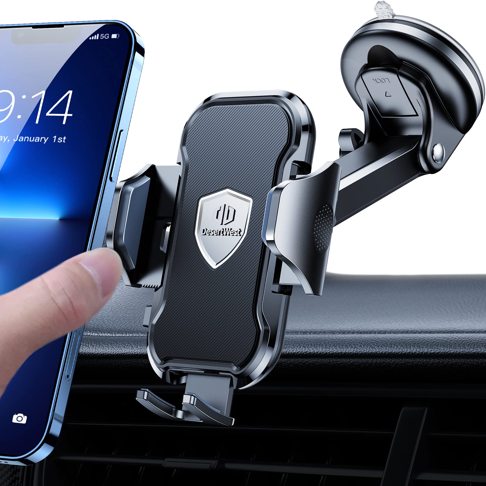 [2022 Strongest] DesertWest Car Phone Holder Mount [Newly Shield Design] Mobile Phone Holder for Cars Universal Phone Cradle for iPhone 11 12 13 Pro Max Samsung Air Vent Dashboard Windscreen