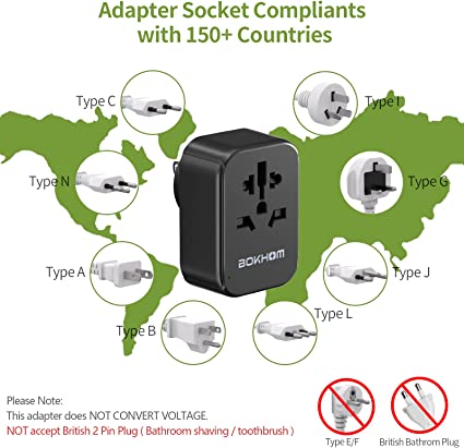 UK to US Travel Adapter with USB, Universal Travel Adapter (2 USB -A & 1 Type-C) Travel Plug Adapter Worldwide Travel Adaptor to USA Canada Japan Korea Thailand Vietnam Mexico and More (Type B)