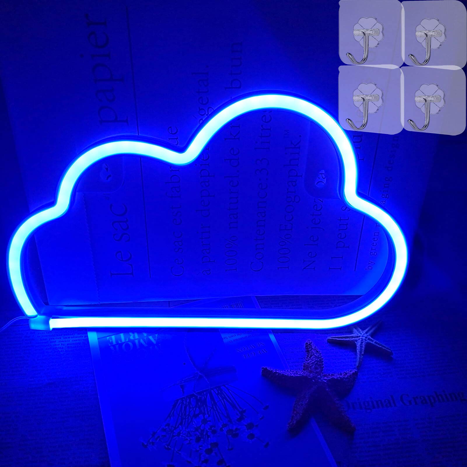 VIFULIN Neon Cloud Light LED Neon Lights for Bedroom USB/Battery Powered Cloud Light LED Cloud Light Neon Lights for Bedroom Blue Neon Wall Lights Cloud Neon Signs Aesthetic Room Decor for Teen Girls