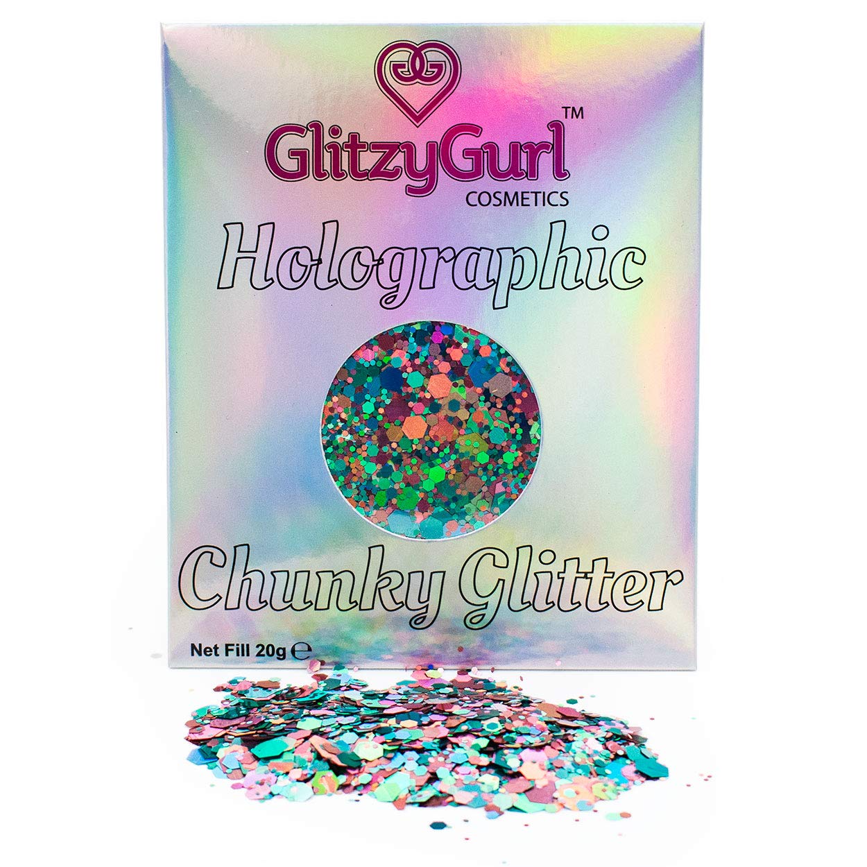 20g Holographic Chunky Glitter GlitzyGurl Cosmic Princess Festival Glitter Cosmetic Face Body Hair Nails