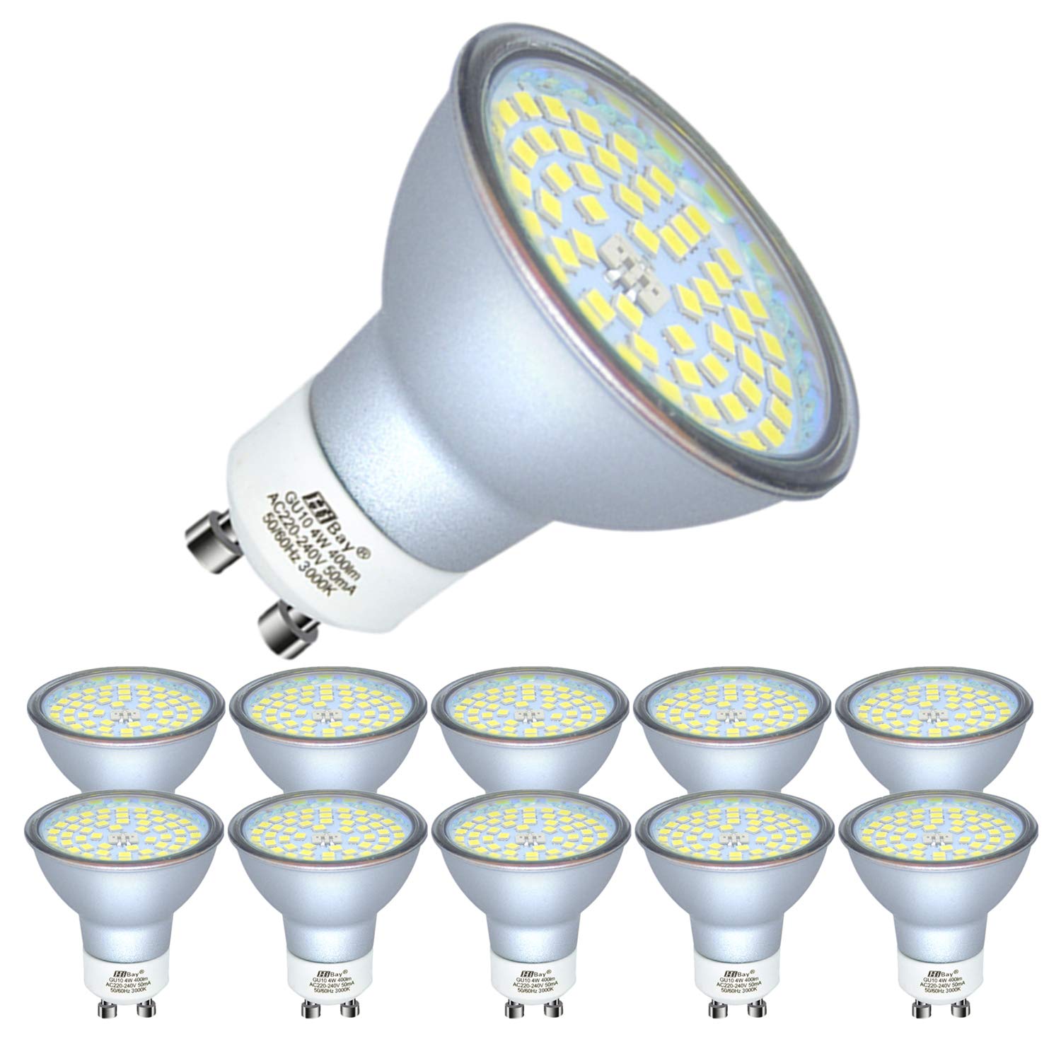 10x 4W GU10 LED Bulbs Cool White Spot Lights Replace 35W Halogen 6000K 240V for Ceiling Spotlight Downlight Fitting