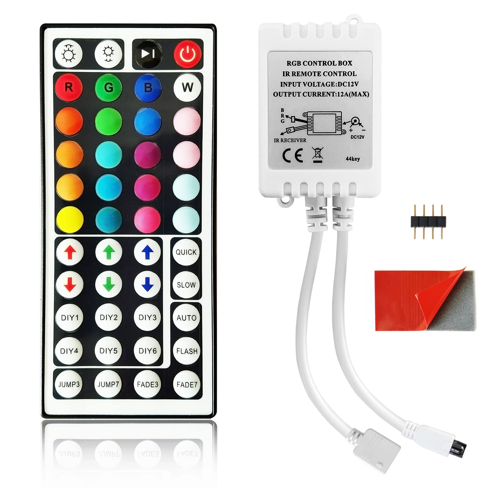 LED Lights Remote Control, ZABY 44 Keys Wireless IR Remote LED Controller Box with Receiver for RGB 5050 3528 LED Strip Lights