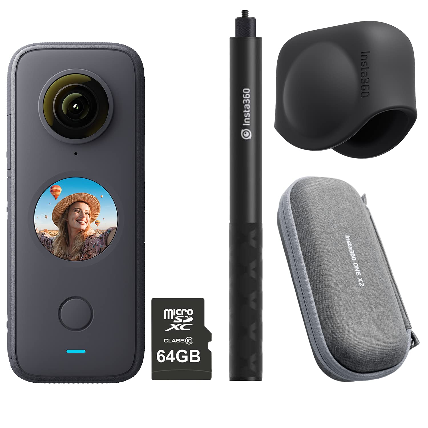Insta360 ONE X2 360 Degree Action Camera PRO Kit includes 64GB Micro SDHC Card + Case + Invisible Selfie Stick + Lens Cap