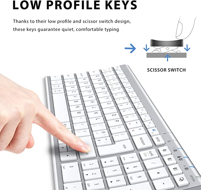 Bluetooth Keyboard for Mac, iClever 3 Multi-Device Bluetooth 5.1 Keyboard Full Size Stable Connection Keyboard for iPad, iPhone, Mac, iOS, Android, Windows, QWERTY UK Layout - Silver