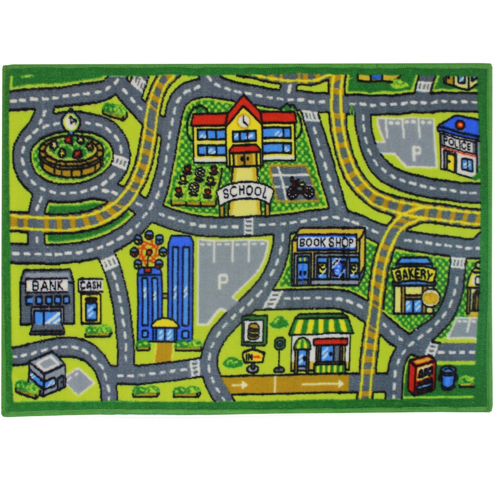 JVL Childrens Kids Play road mat nursery playroom 80 x 110cm (Map)
