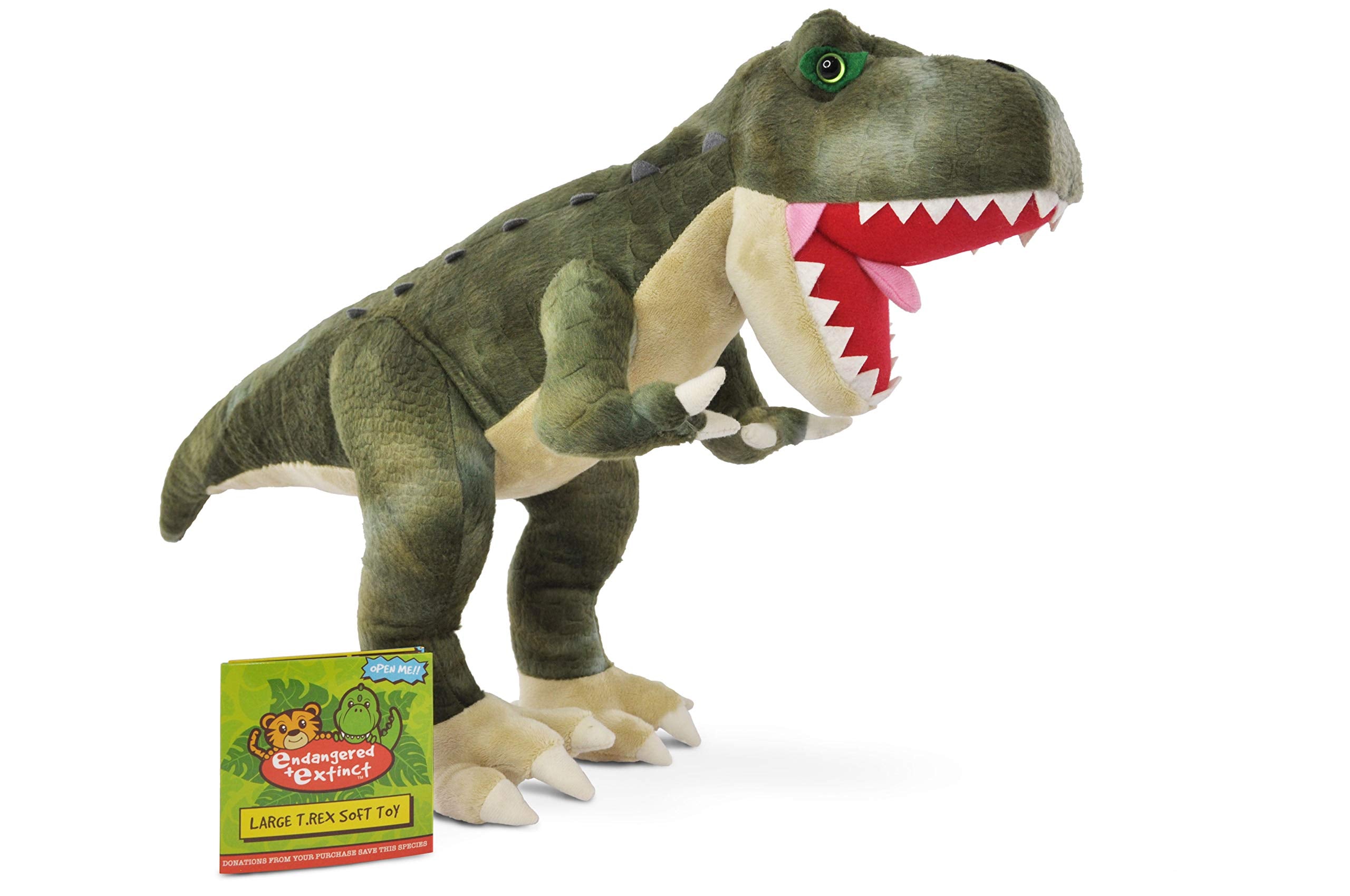 Endangered and Extinct T-Rex Dinosaur Plush with Small Educational Hangtag, Tyrannosaurus Soft Toy, 50CM, Gift for Kids, Green T-Rex Dinosaur Teddy