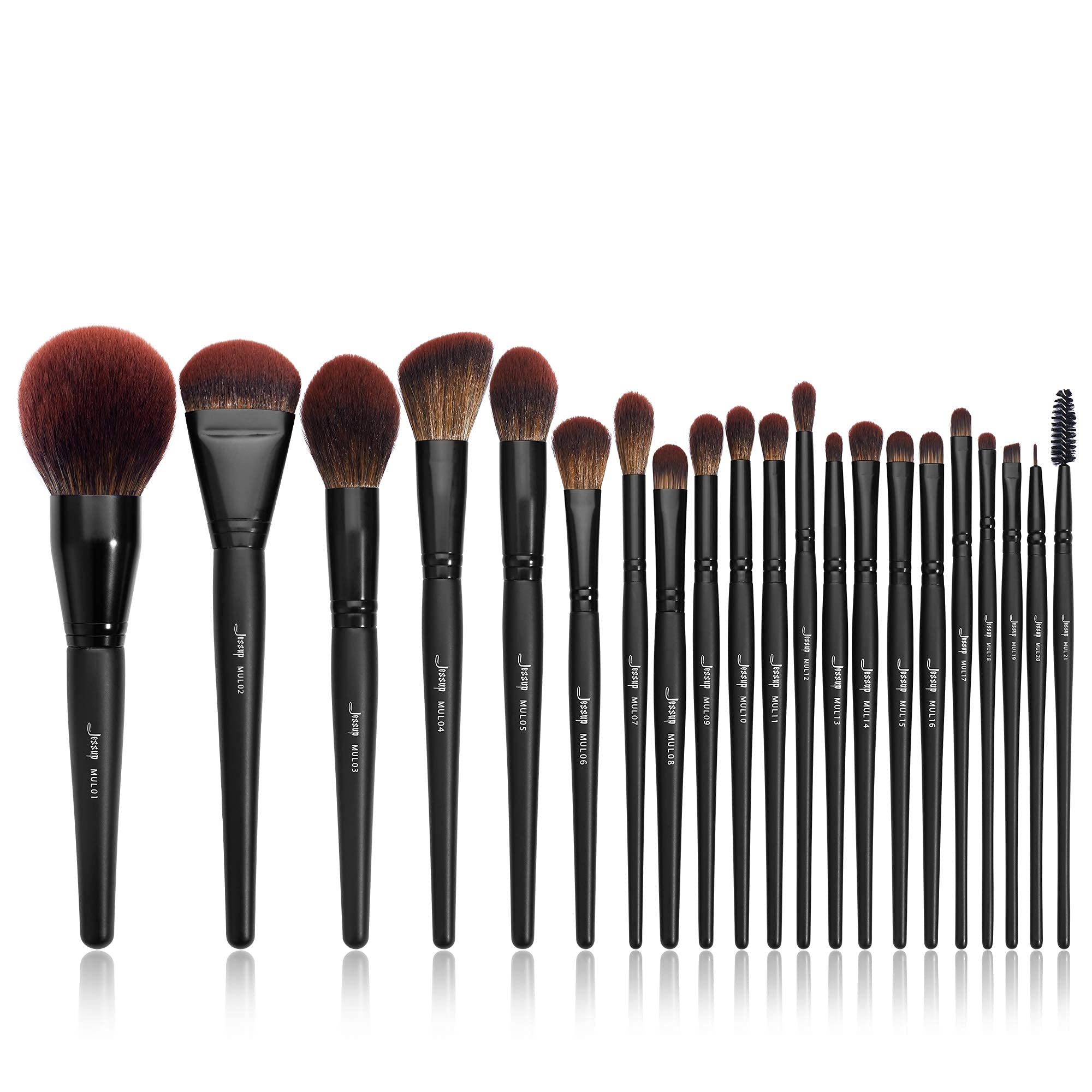 Jessup Make Up Brush Set Professional 21Pcs Black Complete Collection,Synthetic Hair,Powder Blending Foundation Highlight Contour Concealer Eyeshadow Eye liner Spoolie T271