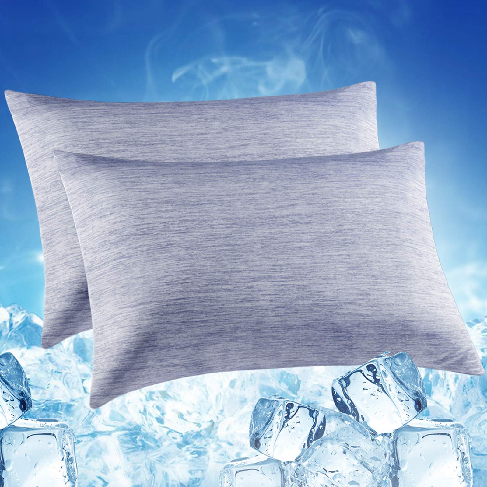Luxear Cooling Pillowcases 2 Packs, cool pillow cases with Arc-chill Cooling Fiber Q-Max＞0.43, Double-Sided Design is Soft and Breathable With Hidden Zipper, Machine Washable 50x75cm-Blue