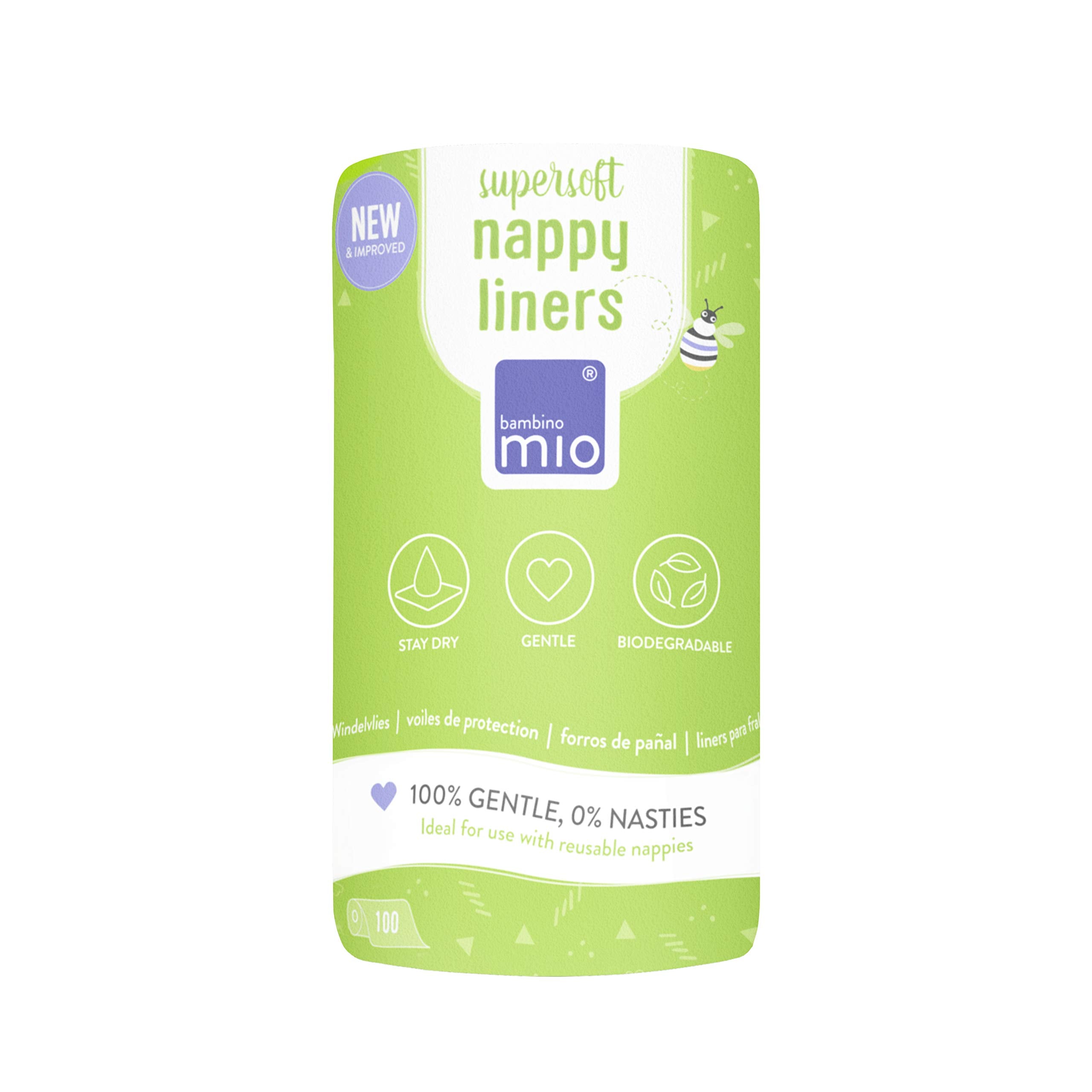 Bambino Mio, Supersoft Nappy Liners, Biodegradable, 100 Liners