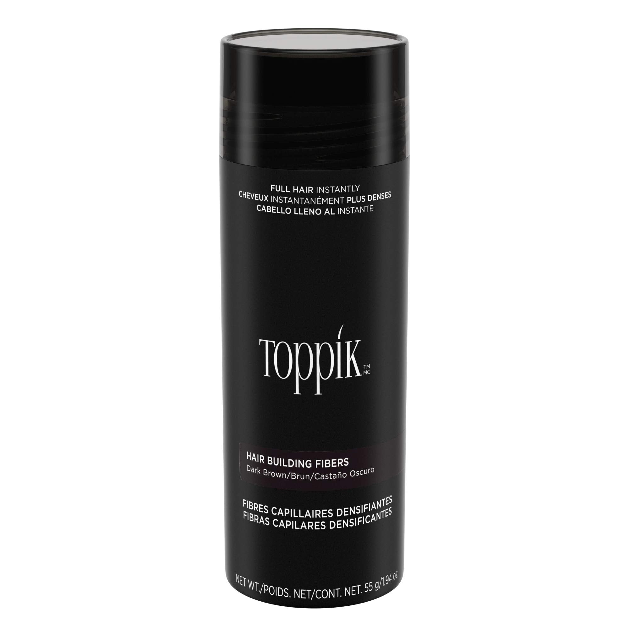 Toppik Hair Building Fibres Powder, Dark Brown, Keratin-Derived Fibres for Naturally Thicker Looking Hair, 55 g