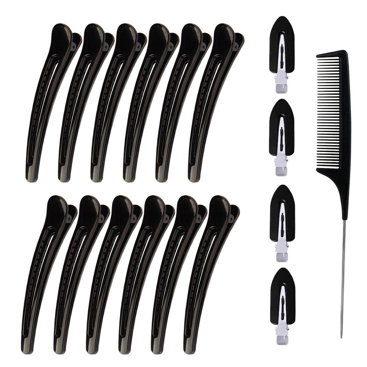12pcs Hair Sectioning Clips Plastic Hairdresser Clamps+ 1pcs Tail Comb for Women Girls Hairdressing Styling Salon