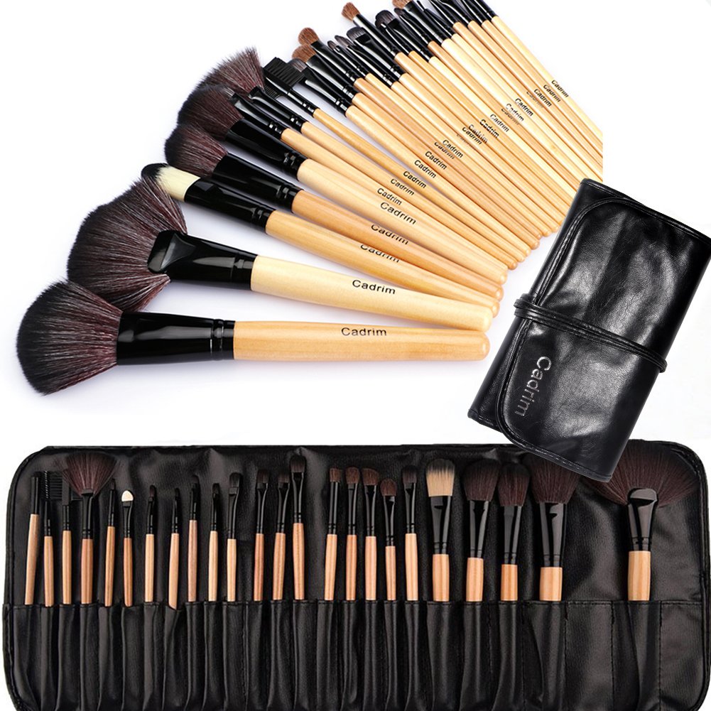 Make up Brushes,Cadrim 24 pcs Natural Hair Professional Makeup Brush Set Travel Makeup Brush Kit with Case (burlywood)