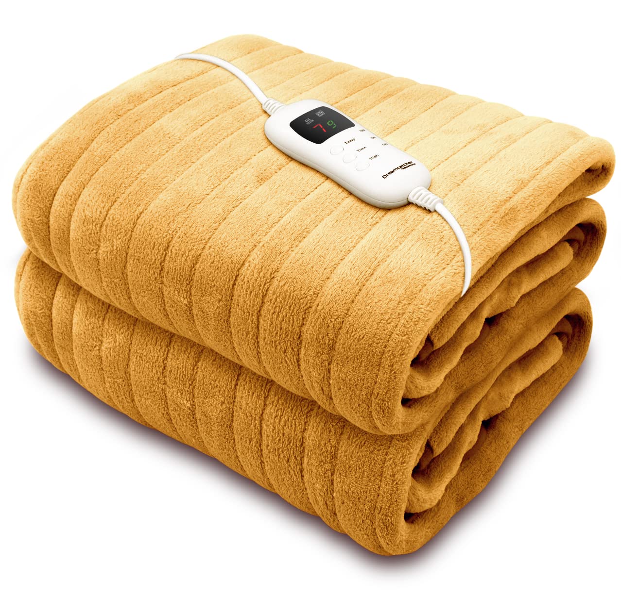Dreamcatcher Luxurious Electric Throw Heated Throw Blanket, Large 160 x 120cm Soft Fleece Heated Blanket Throw, Large Heated Electric Blanket Overblanket with Timer 9 Control Heat Settings Gold