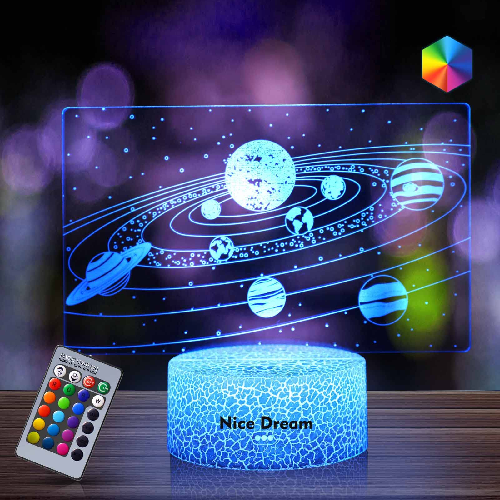 Solar System 3D Night Light for Kids, Universe Space Galaxy Night Light, 16 Colours Changing LED Night Light for Boys Girls Birthdays or Holidays Gift, Solar System Gift, Space Gift