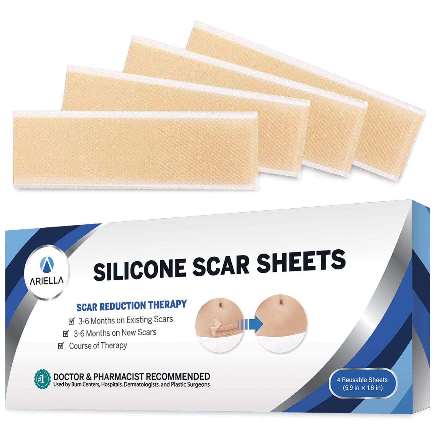 Medical Silicone Scar Removal Extra Large Sheets [5.9”x1.57”] – Fast & Effective on Keloid, Surgery, Burn, Acne, C-Section Scars, 4 Reusable pcs