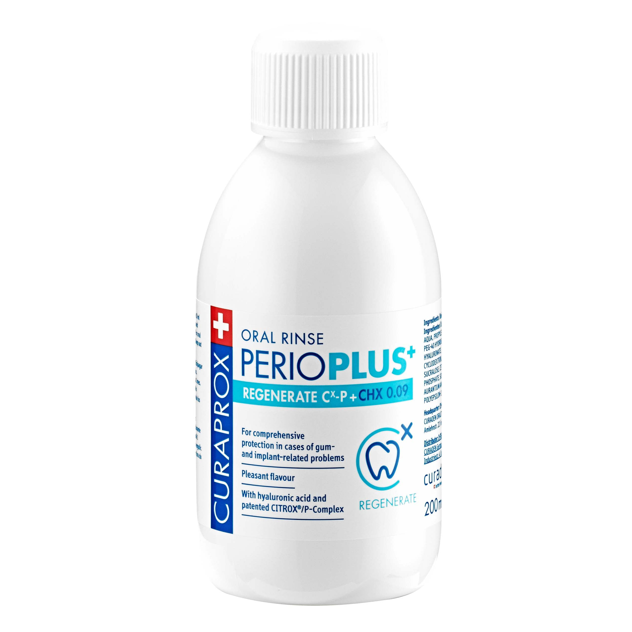 Curaprox PerioPlus+ Regenerate Mouthwash, 200ml - Antiseptic Antibacterial mouthwash for Gum Disease & Enamel Repair.