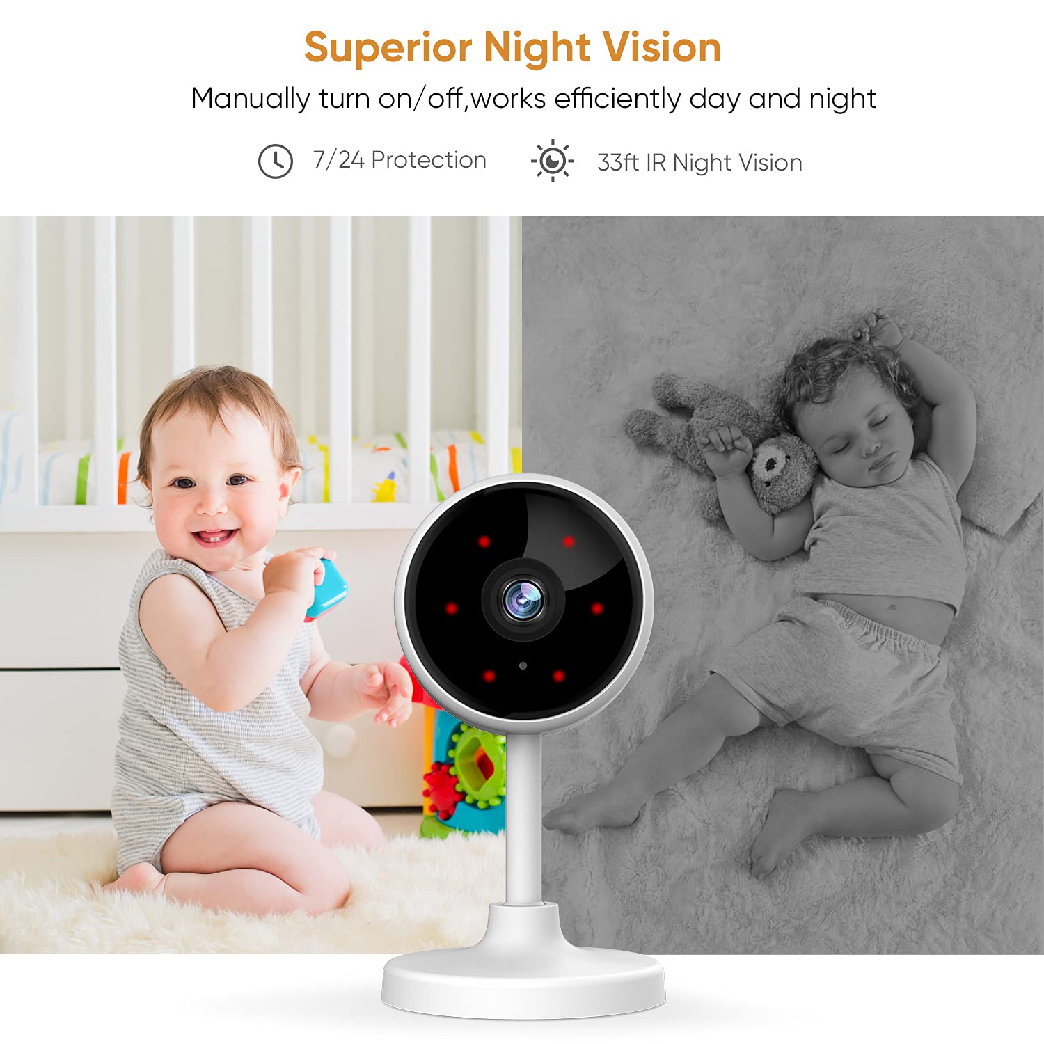 Security Camera 2 Pack, [2022 New] Crzwok 1080P Wifi Camera Indoor Baby Monitor with IR Night Vision, Human Motion Detection, 2 Way Talk, Wireless Dog Camera for baby /Pet/Elderly