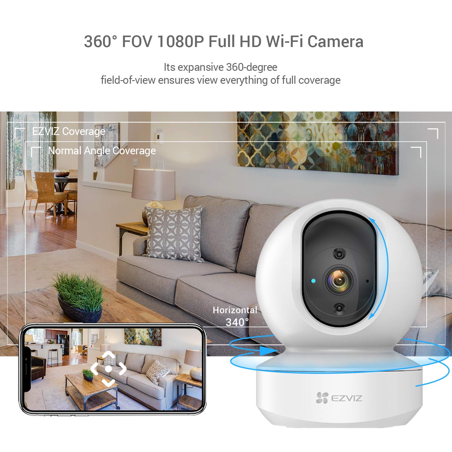 EZVIZ Security Camera Indoor Pan/Tilt, 1080P Baby Pet Monitor with Motion Detection, Auto Tracking, 2-Way Audio, 10m Night Vision, Works with Alexa(TY1)