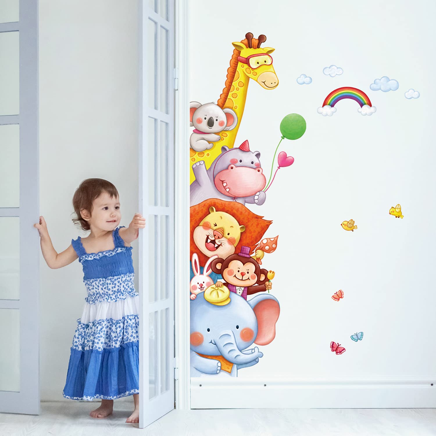 DECOWALL DA-2016 Animal Corner Kids Wall Stickers Decals Peel and Stick Removable for Nursery Bedroom Living Room Art murals Decorations