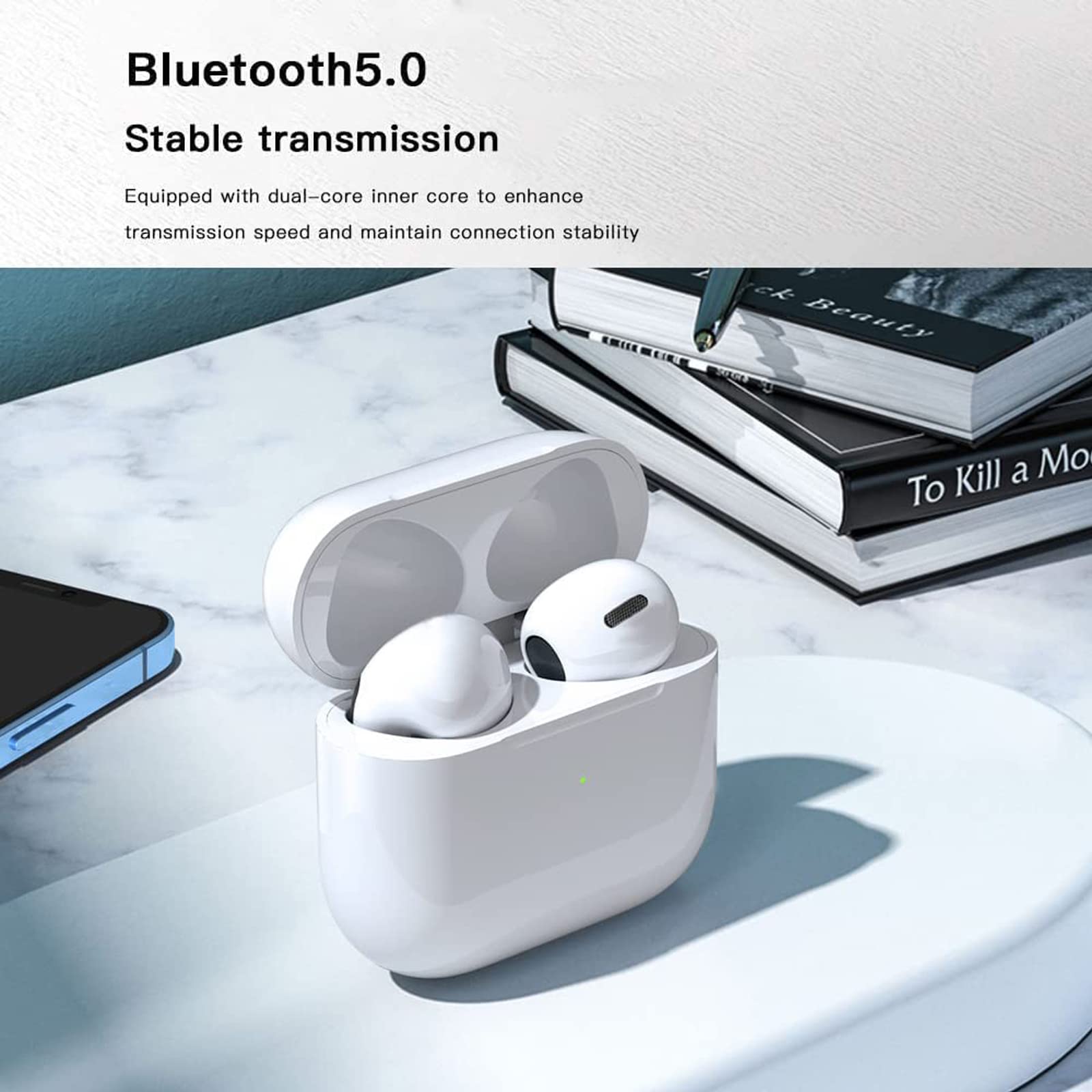 IPX7 Waterproof 5.1 Bluetooth Hi-Fi Stereo Sound Wireless Earphones With Mic, 30H Playtime Bluetooth Headphones With Fast Charging Case for Airp𝖔𝖉𝖘/iPhone