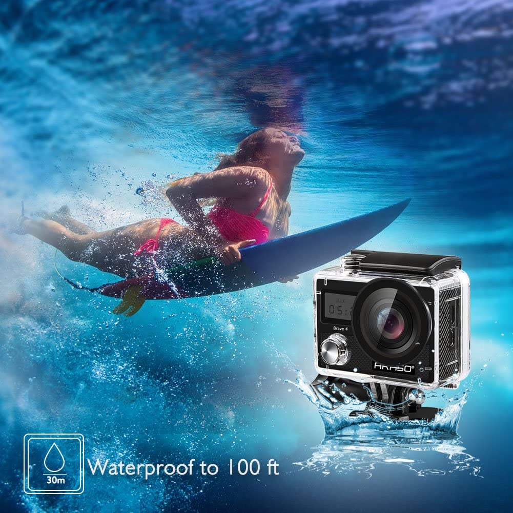 AKASO Brave 4 Action Camera, Ultra HD with EIS 30m Underwater Camcorder 4K 20MP WiFi Waterproof Camera with Remote Control, 2 Rechargeable Batteries and Mounting Accessories Kit