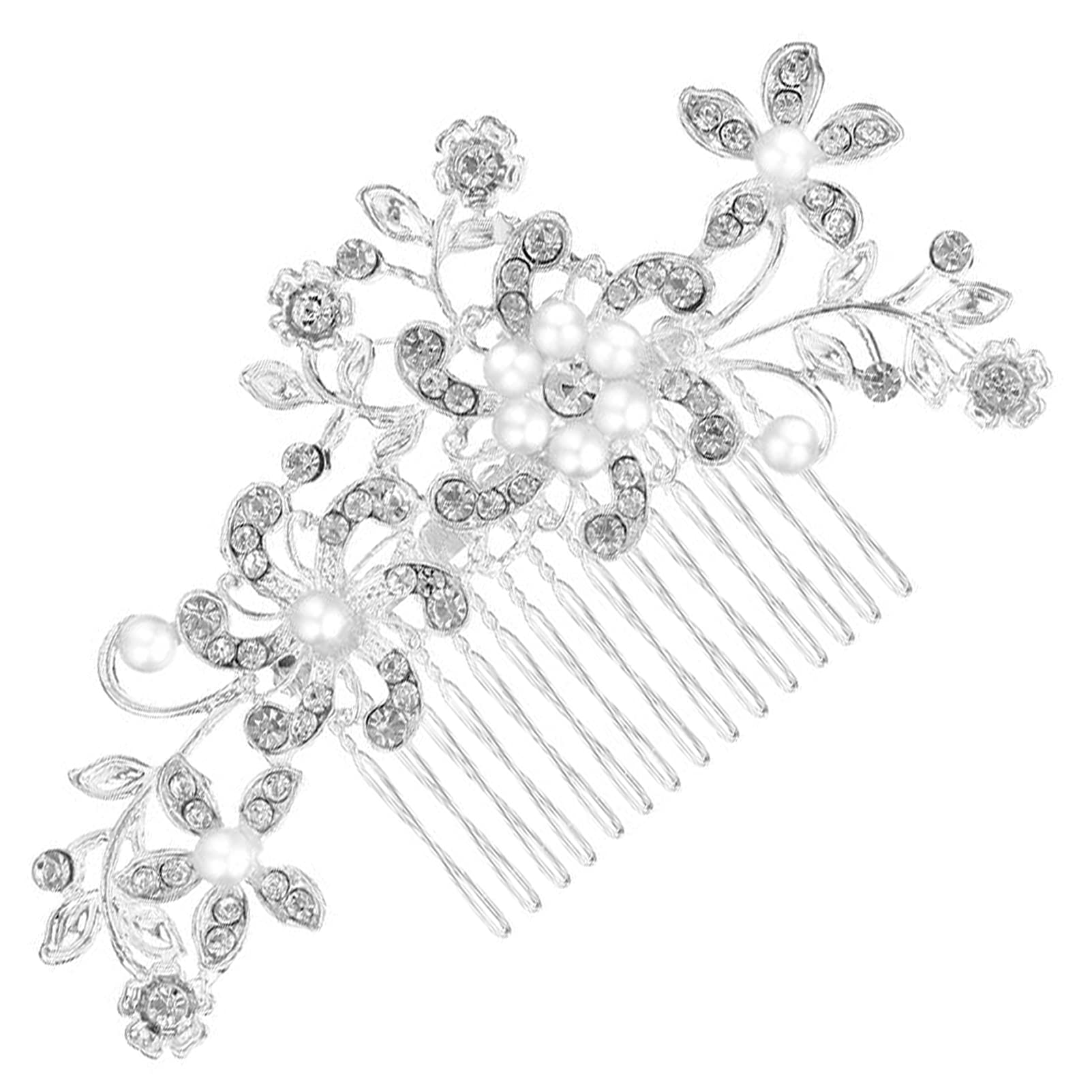 Bridal Wedding Hair Clip Comb Pearl Headpiece, Rhinestone Hair Piece Crystal Hair Accessories for Bride, Bridesmaid, Women and Girls, Sparkly Beautiful Jewelry Hairpins(Silver) (1 pearl comb+box)