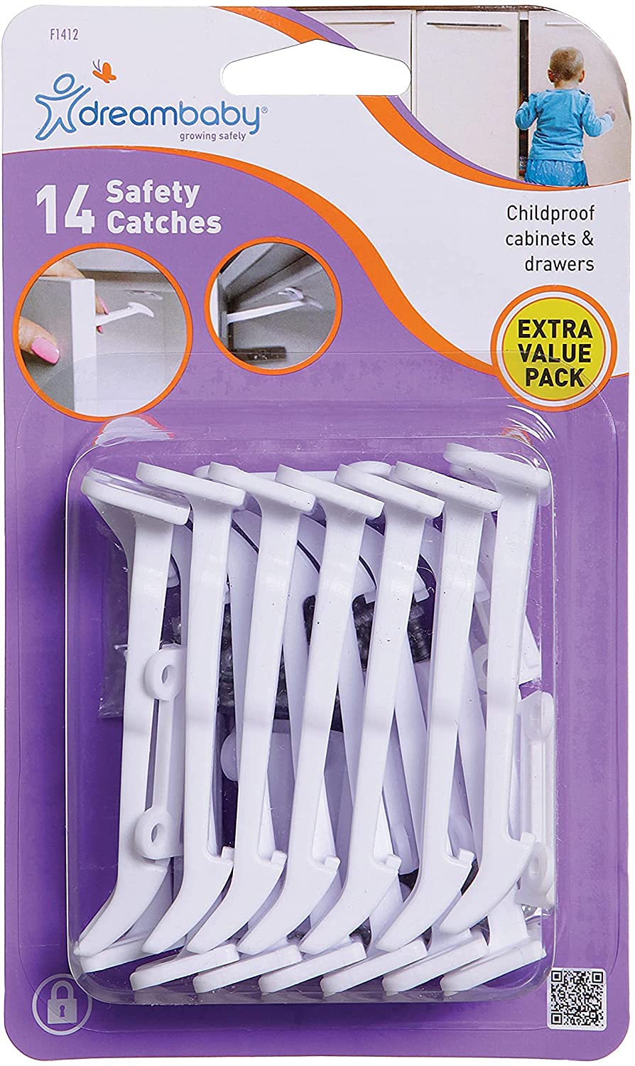 Dreambaby Secure Catches Child Safety Cabinet Locks -14 Pack- White- Model F1412