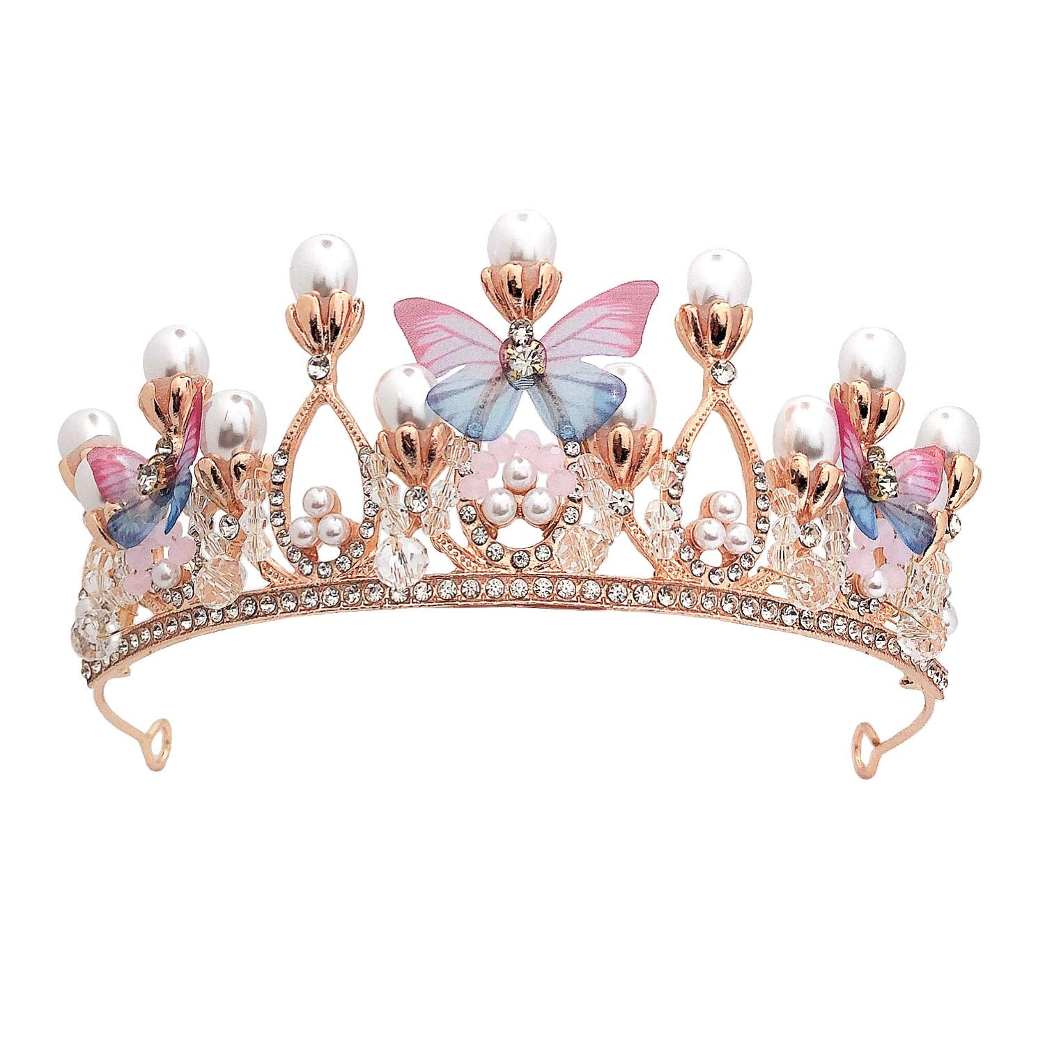BigTree Crystal Tiara Pearl Princess Costume Crown Headband Pageant Bridal Wedding Hair Accessories Cosplay,Birthday, Celebration, Holiday,Costume Party Gift for Girls 5-16 Years (Dia.14 cm)