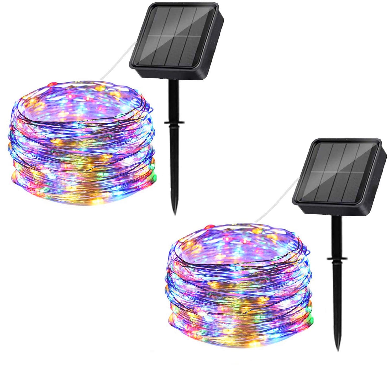Solar String Lights Outdoor, 10M/33Ft 100 LED Outdoor Solar Garden Fairy Lights Multi-Coloured Waterproof Copper Wire 8 Modes,Decorative Lighting for Home,Patio,Yard,Party,Wedding [2 Pack]