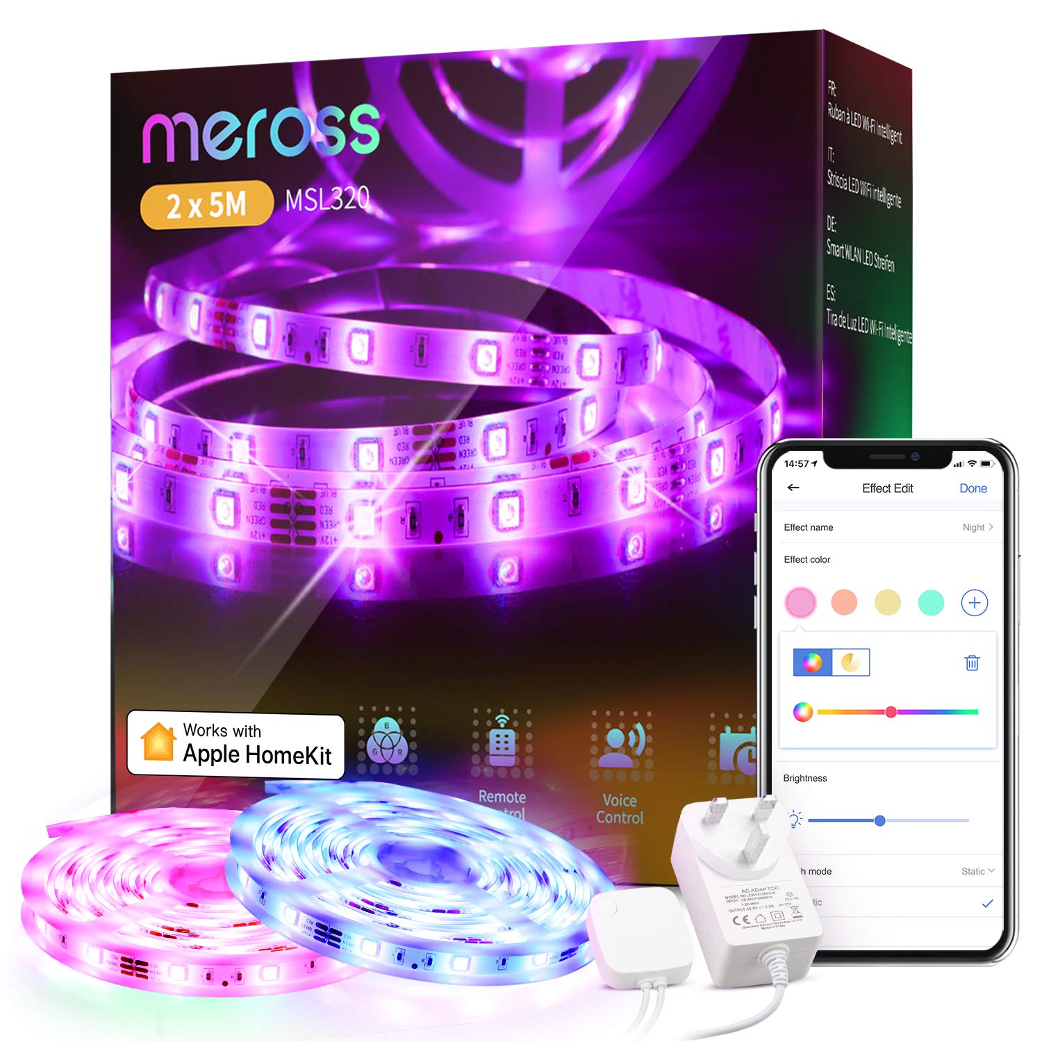 LED Strip Lights - meross 10M WiFi Light Strip Compatible with Apple HomeKit Siri Alexa Voice Control and Remote Control RGB Color Changing