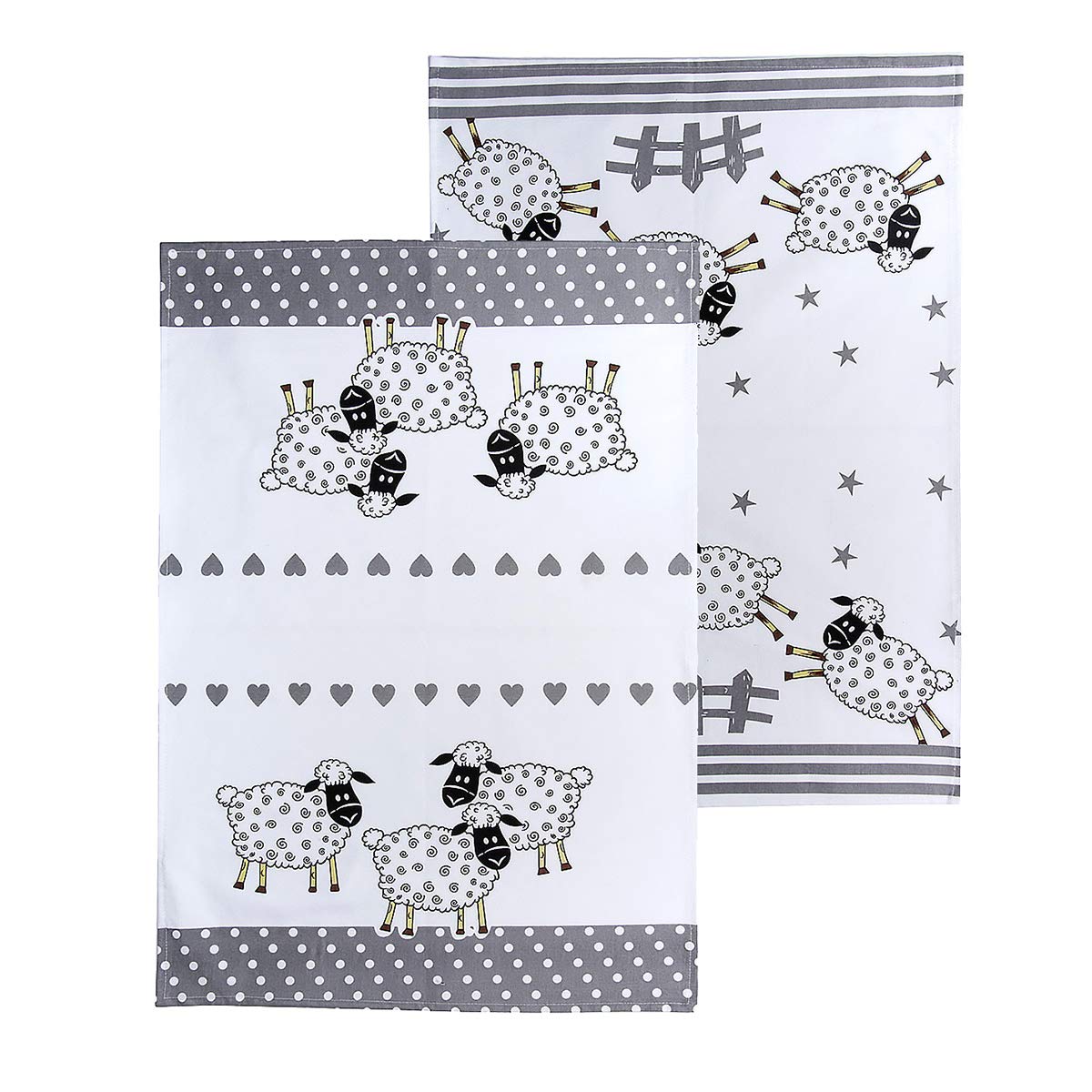 SPOTTED DOG GIFT COMPANY - Tea Towels, 100% Cotton, 50cm x 70cm, Pack of 2 Home Kitchen Towel with Hanging Loop, Sheep Themed Gift