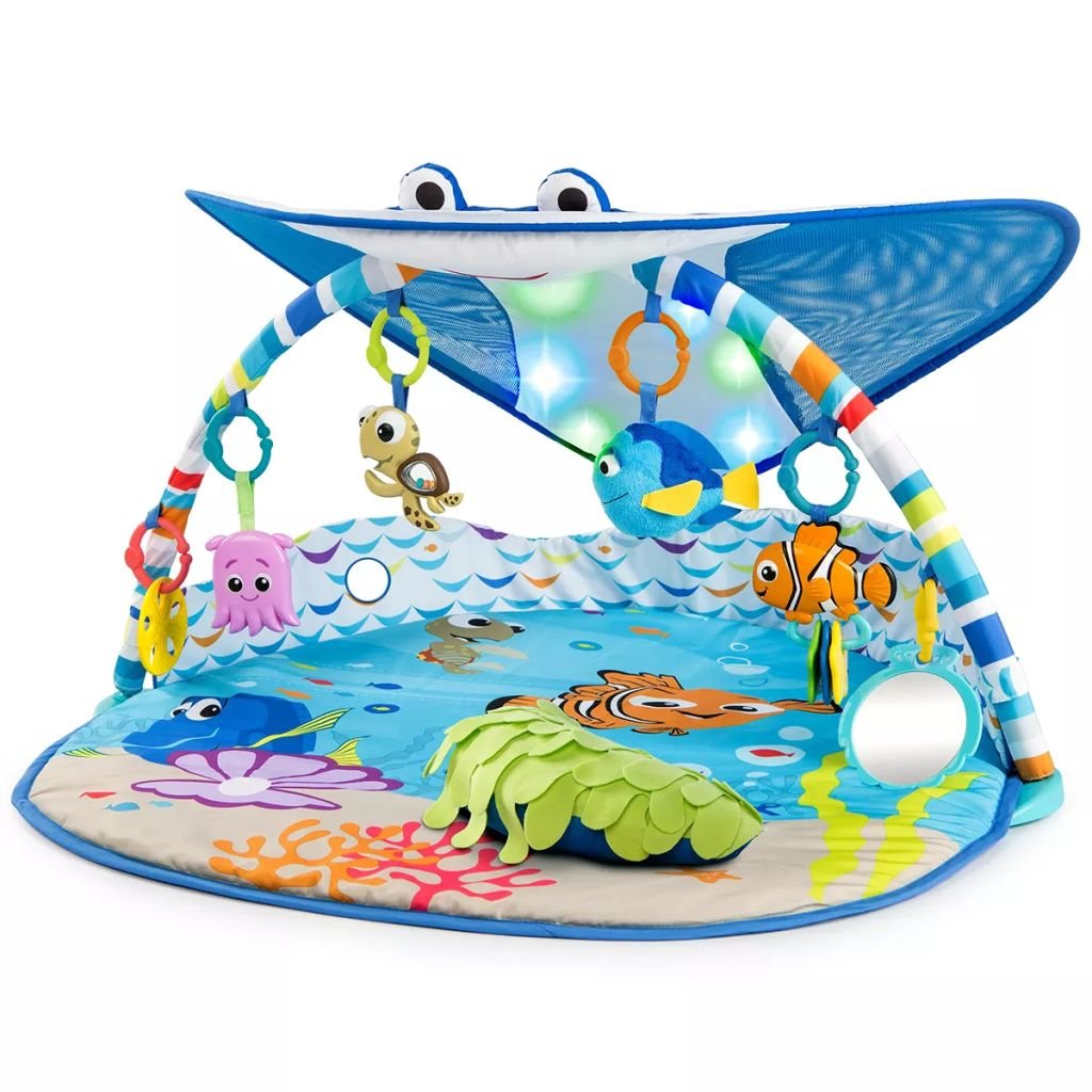 Bright Starts, Disney Baby, Finding Nemo Ocean Lights Baby Activity Gym and Play Mat with Detachable Toys, Sound and Music, Ages Newborn +