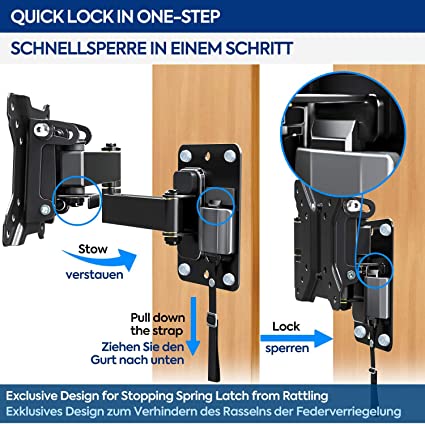 Mounting Dream Monitor / TV Wall Bracket Lockable for Camping, for Most 10-26 inch TVs with VESA 50x50, 75x75, 100x100 mm up to 10 kg, Caravan / Motorhome / RV TV Bracket MD2209-03