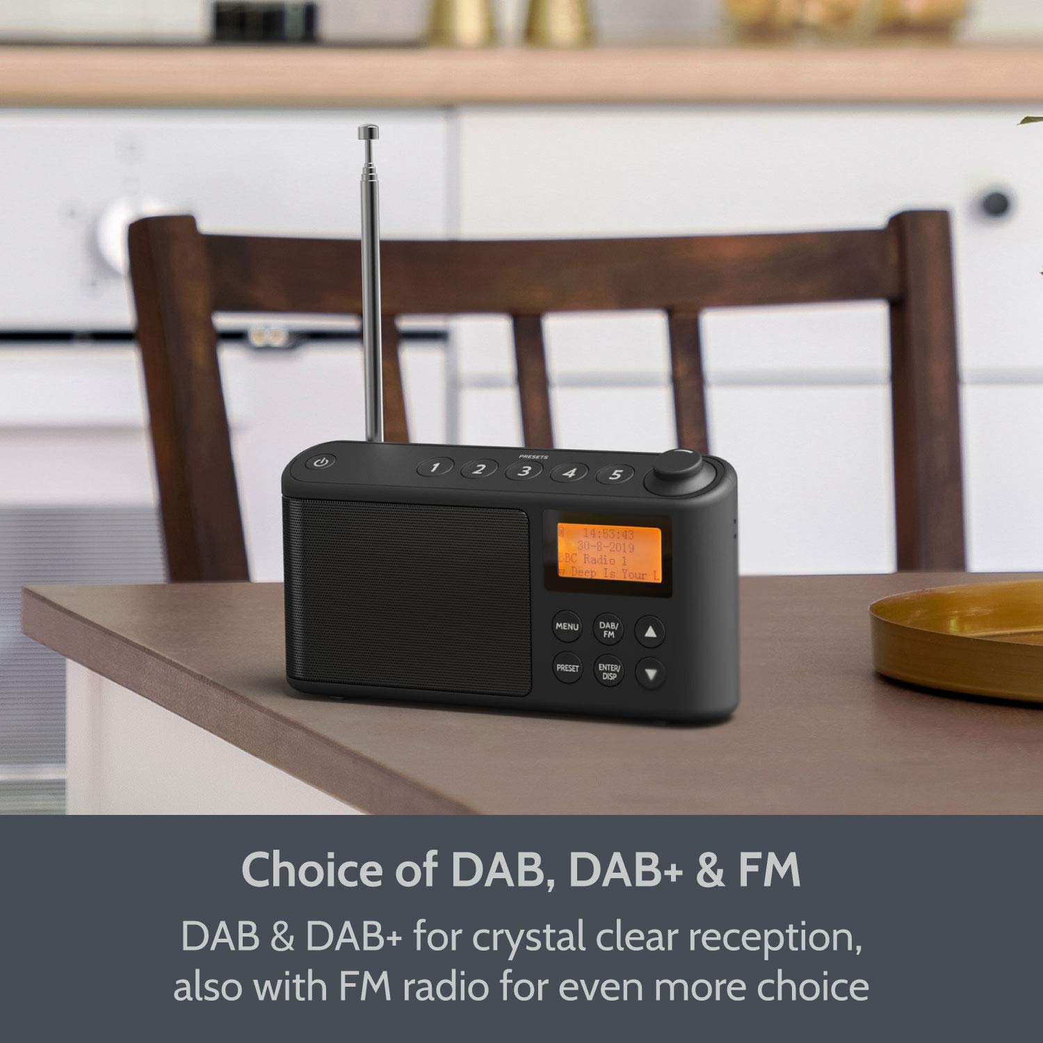 DAB/DAB+ & FM Radio, Mains and Battery Powered Portable DAB Radios Rechargeable Digital Radio with USB Charging for 15 Hours Playback (Black)