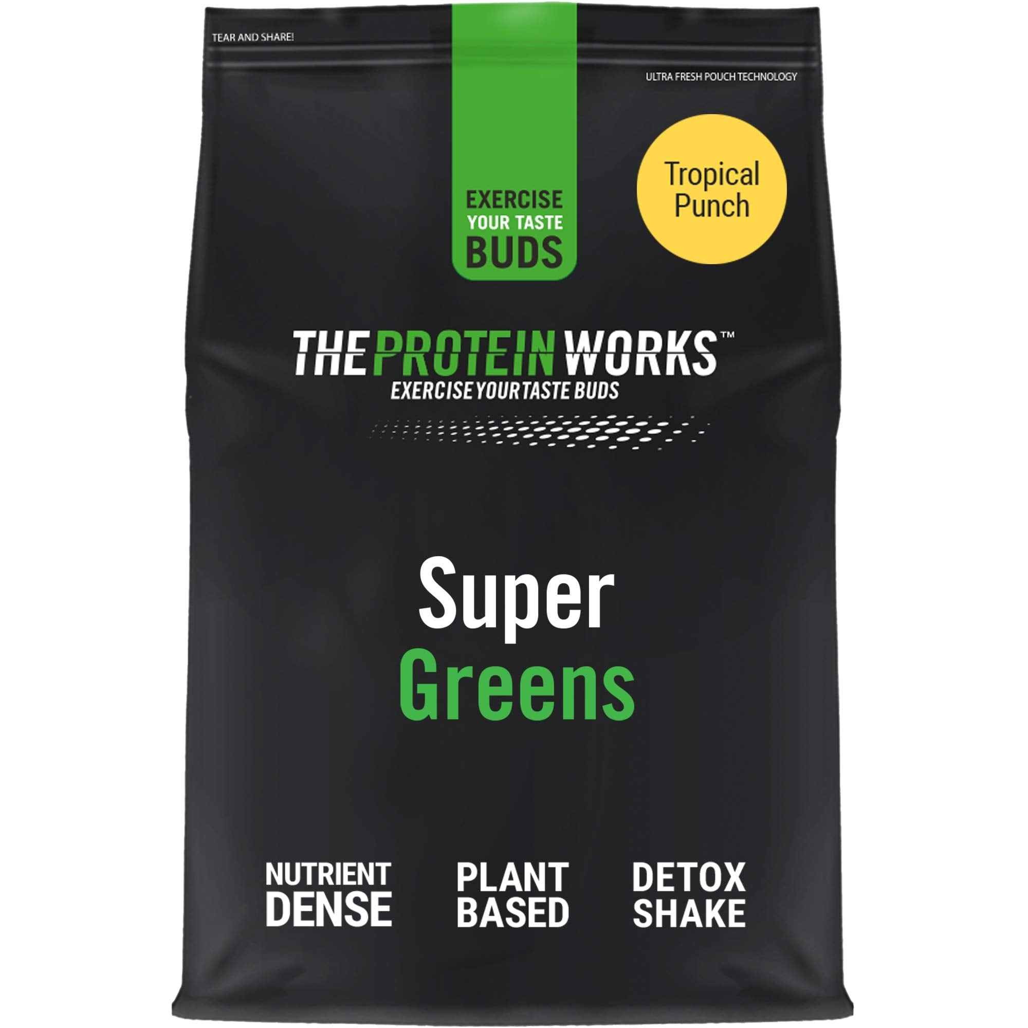 Super Greens Powder | Nutrient Dense Detix Shake | Supports Immune System | 100% Vegan | Protein Works | Tropical Punch | 500 g