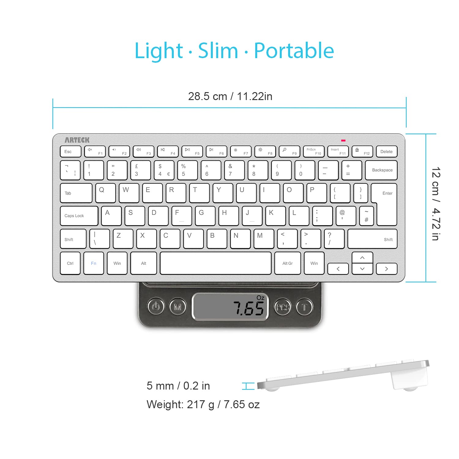Arteck 2.4G Wireless Keyboard Ultra Slim and Compact Keyboard with Media Hotkeys for Computer Desktop PC Laptop Surface Smart TV and Windows 11/10/8/7, Silver