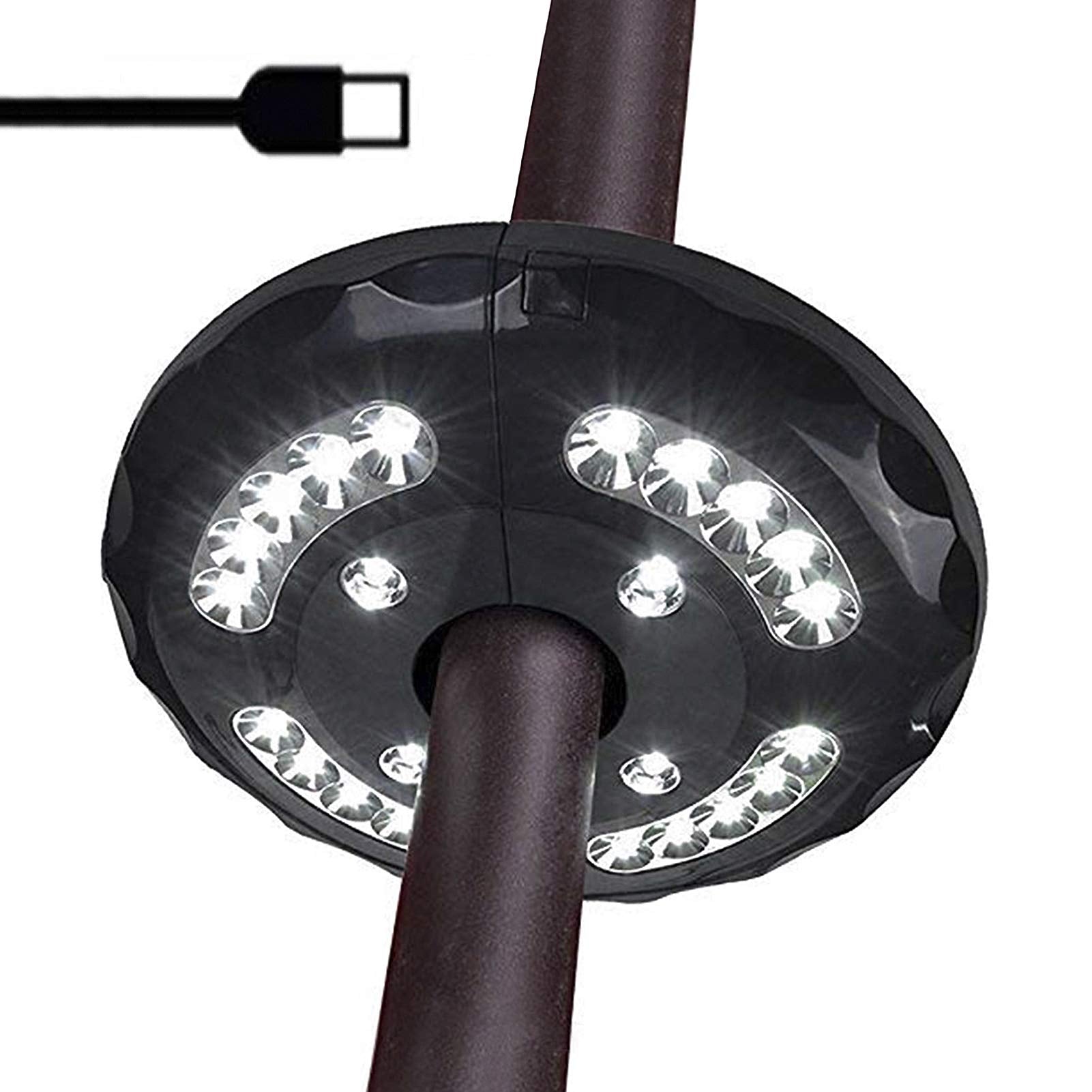 LVERSE Parasol Lights, USB Rechargeable LED Umbrella Lights, 3 Brightness Modes Cordless Parasol led Lights for Garden Patio Umbrellas, Camping Tents or Outdoor BBQ Use