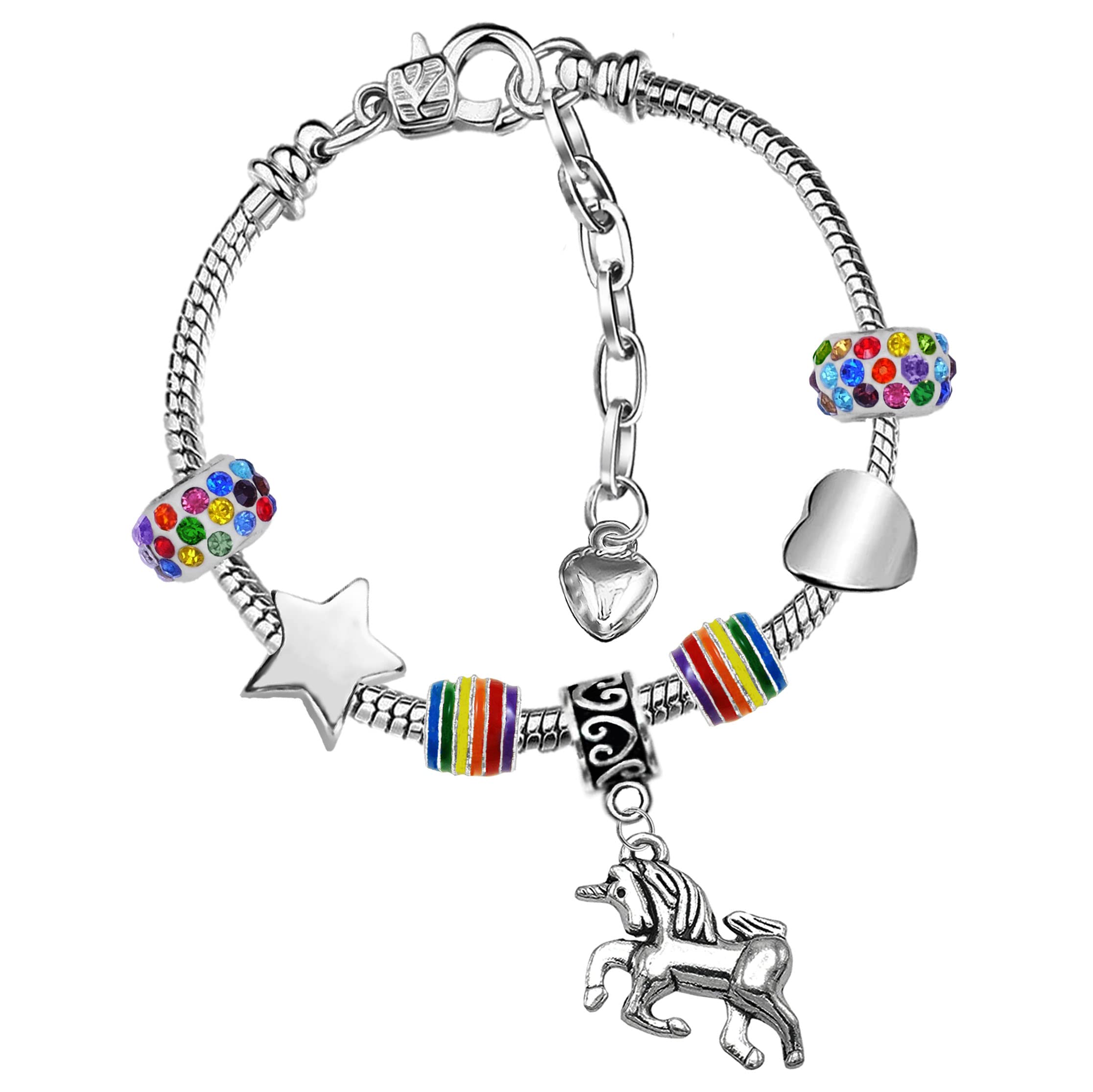 Girls Magical Unicorn Sparkly Birthday Charm Bracelet with Gift Box Birthday Gifts for Girls