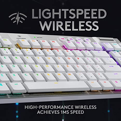 Logitech G915 LIGHTSPEED TKL Tenkeyless Wireless Mechanical Gaming Keyboard with low profile GL-Tactile key switches, LIGHTSYNC RGB, Ultra thin design, 40+ hours battery life, QWERTY UK Layout - White