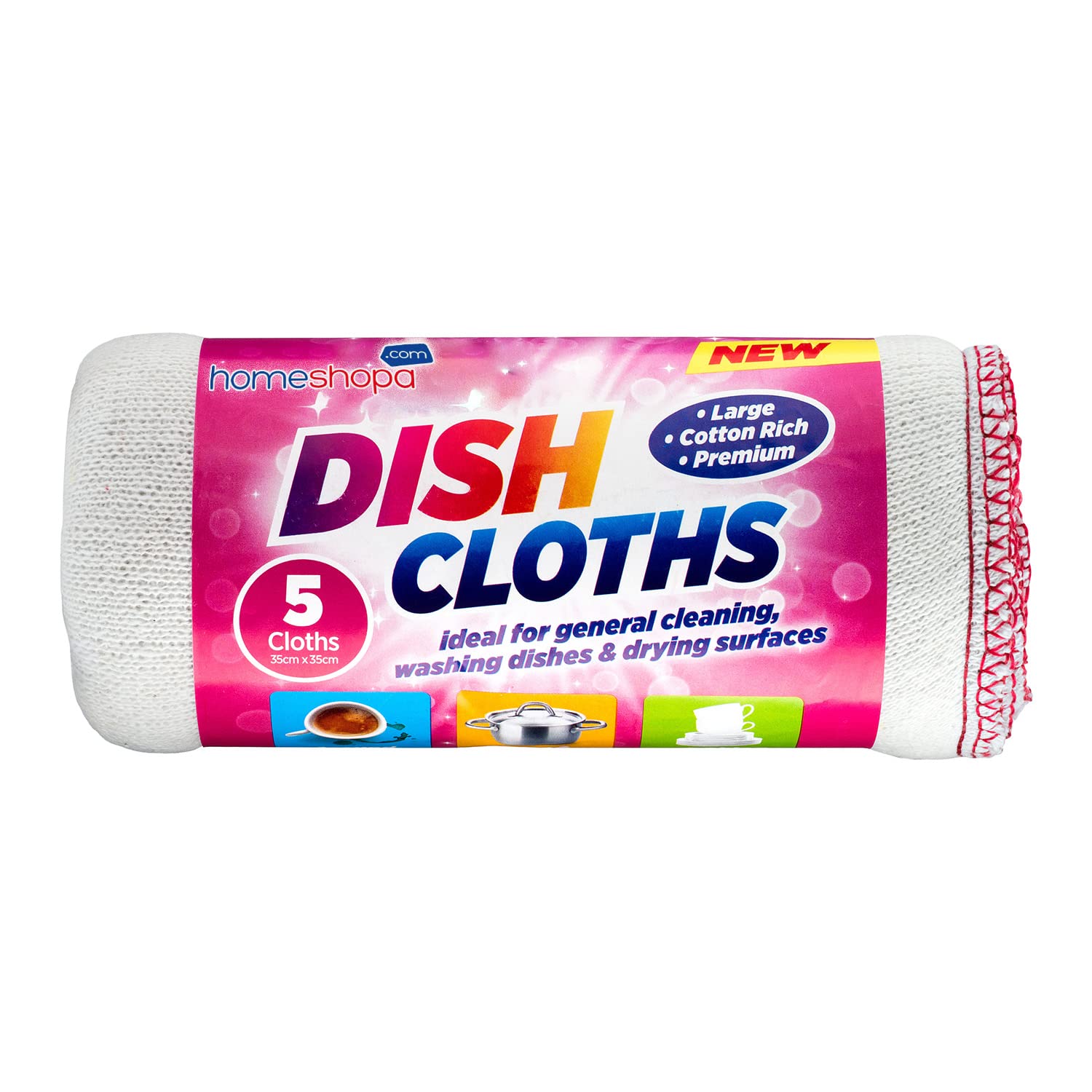 HOMESHOPA 5 x Large Dish Cloth | Extra Soft & Thick White Cotton Cleaning Cloths | Dish Towels for Kitchen Cleaning Dishcloths 35 X 35cm