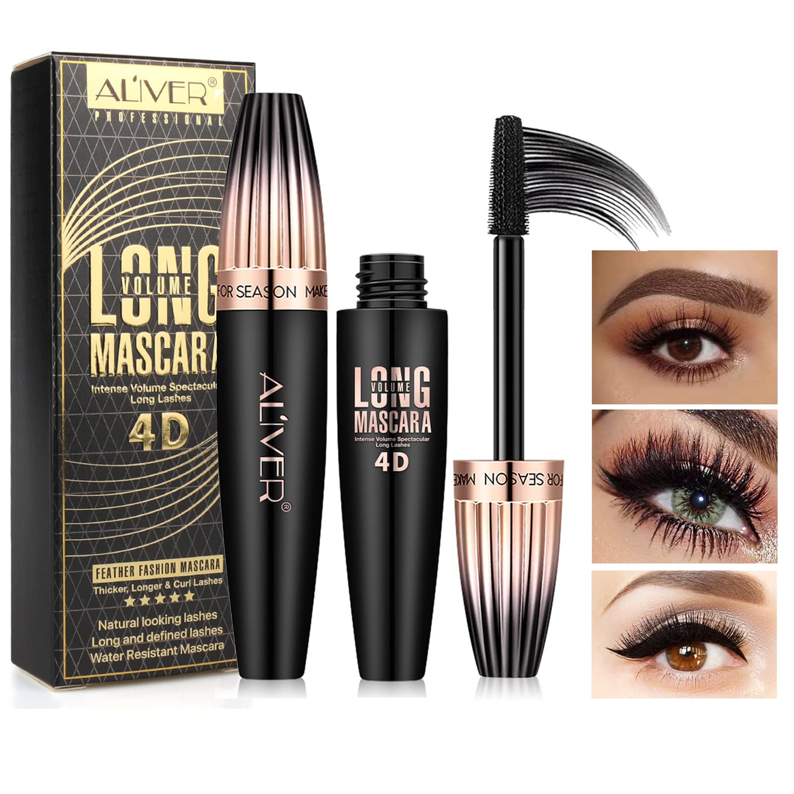 4D Silk Fiber Eyelash Mascara, Waterproof Volumising Mascara Black, Thickening and Lengthening Mascara for Women Natural Eye Makeup, Long-Lasting, No Smudge