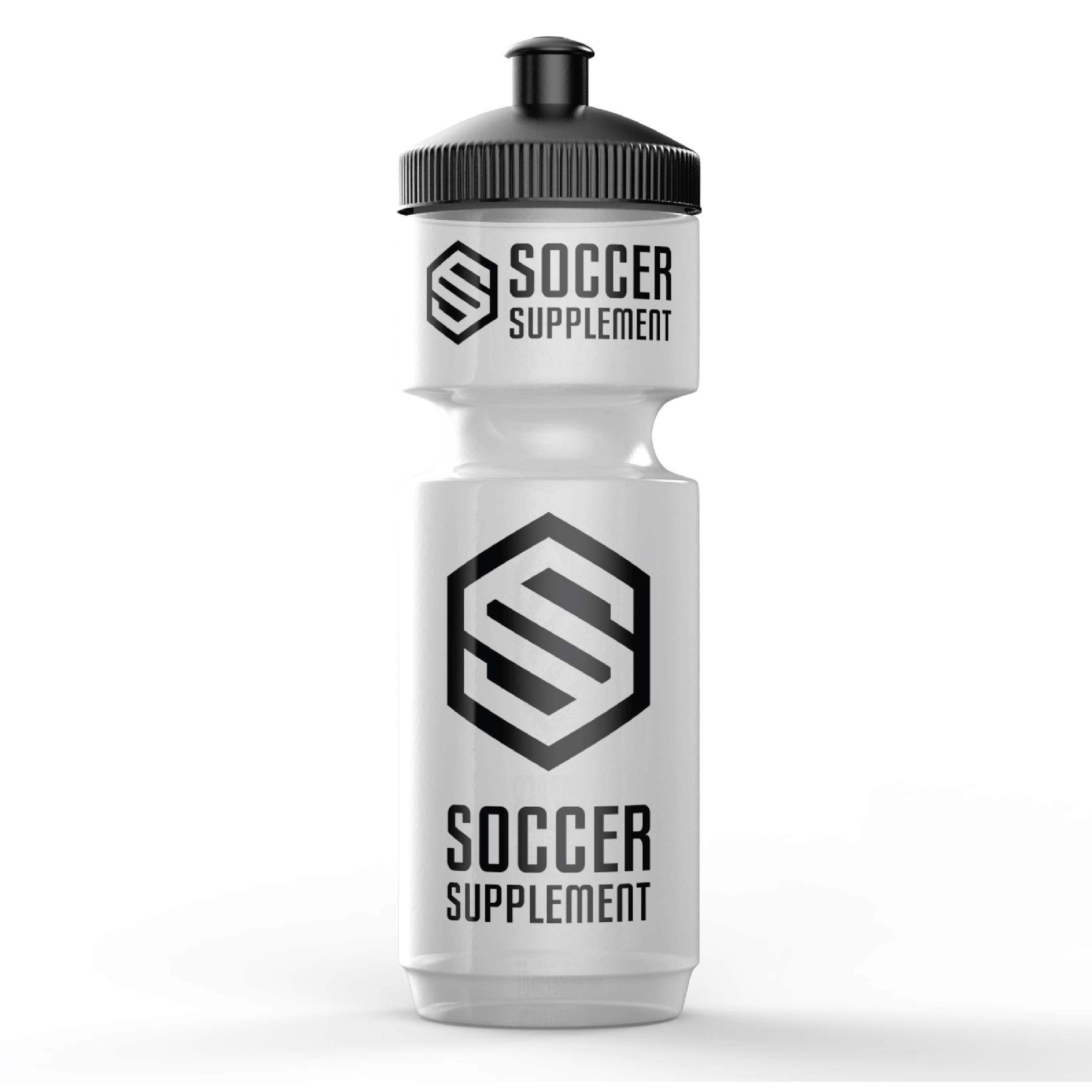 SOCCER SUPPLEMENT - 750ml Sports Bottle - Easy squeeze - Dishwasher Safe - Premium Sports Cap (Clear, 750ml)