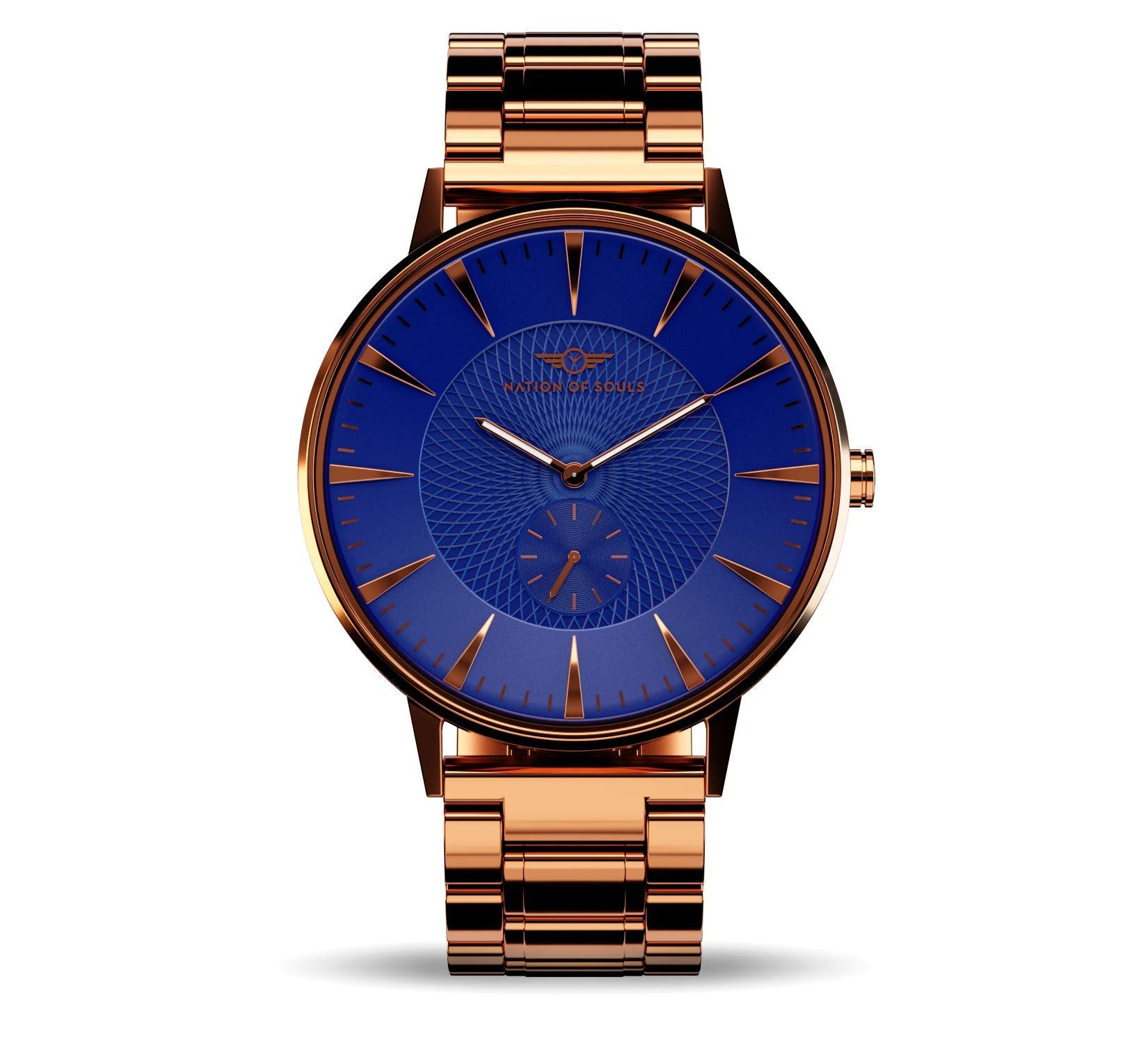 Nation of Souls Limited Edition Eclipse | British Designer Watches for Men | Gloss Rose Gold Mens Watch Cobalt Blue Face Dial Water Resistant Swiss Quartz