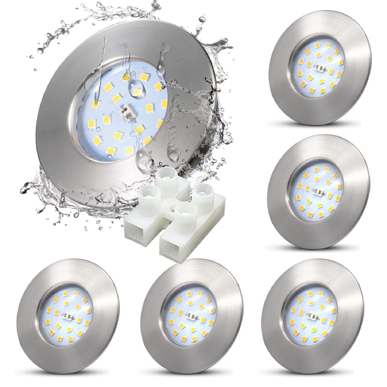 Allesgute LED IP44 Recessed Bathroom Ceiling Lights Ultra Slim Brushed Chrome Recessed Spot Light Cool White 5W 6000K(Pack of 6)
