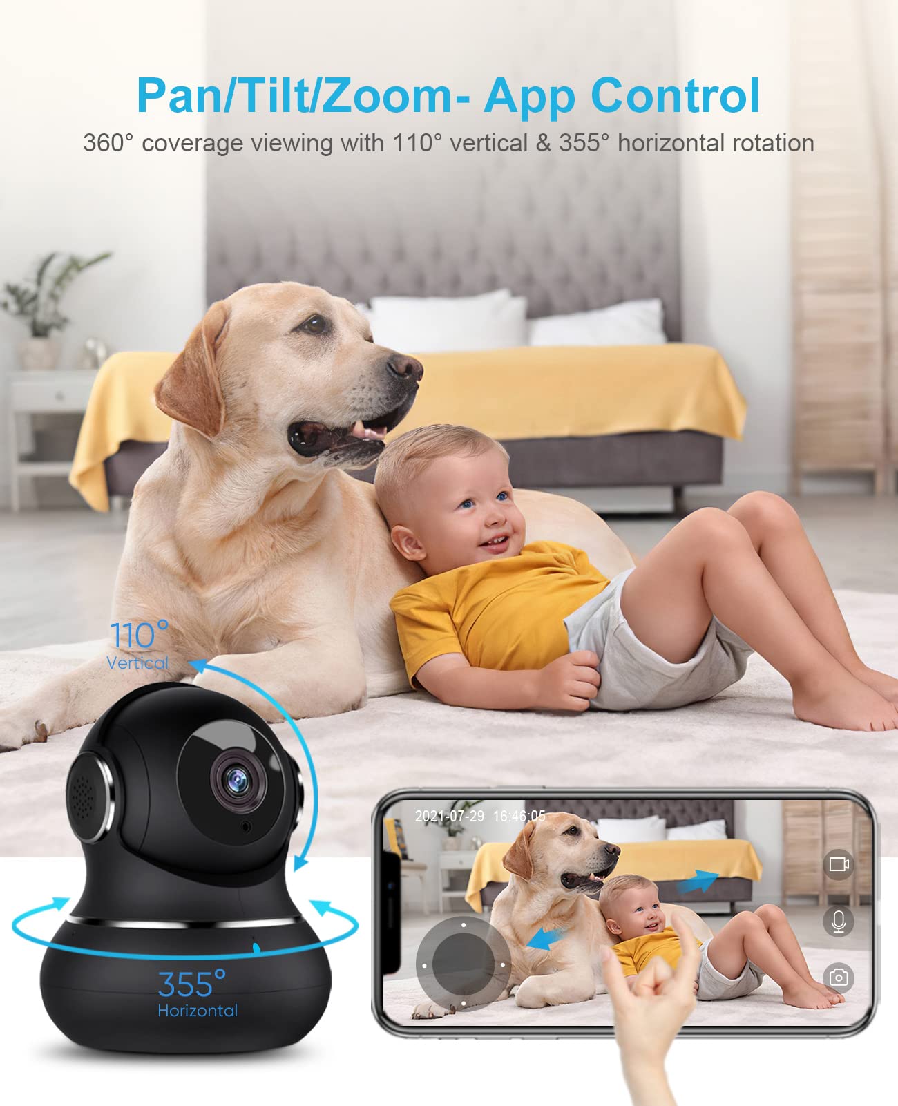 Home Security Camera Indoor[2022 New]Security Wifi Camera Indoor Pet Camera-1080P Pan/Tilt Dog Camera with 360° Rotational Views/2-Way Audio/Smart Detection/Night Vision/SD Storage/Device Sharing