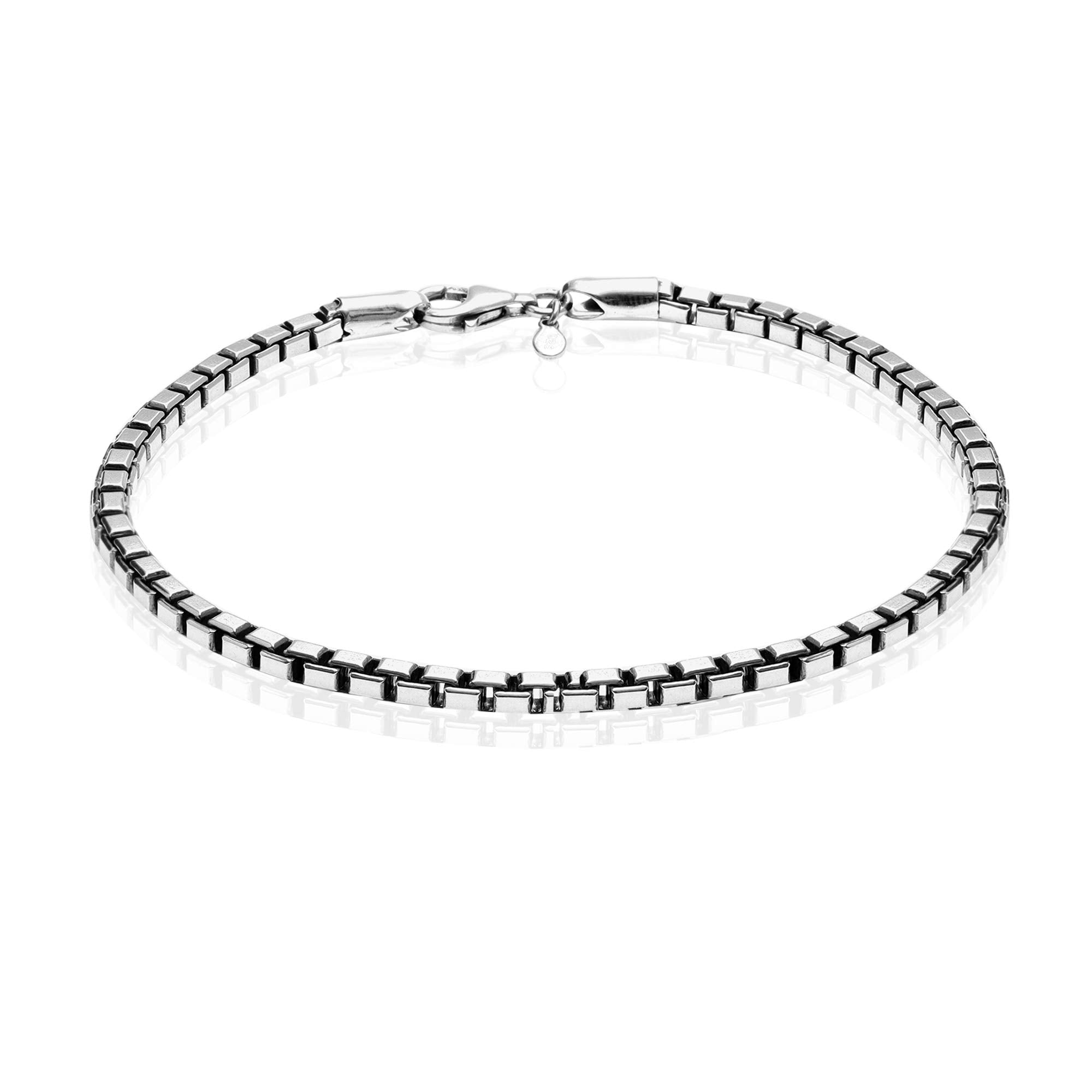 LeCalla Links Sterling Silver Jewelry 3.5 MM Box Chain Bracelet for Men and Women (8.5, 9 Inches)