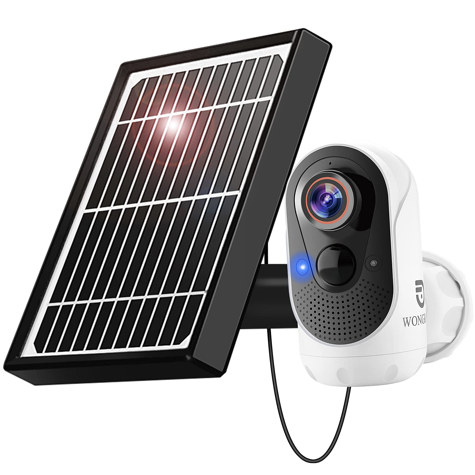 WONGKUO Solar Security Camera Outdoor Wireless - WiFi Rechargeable Battery Powered Camera with Solar Panel, 1080P Smart Home CCTV Camera PIR Human Detection, Night Vision, 2-Way Audio, Waterproof