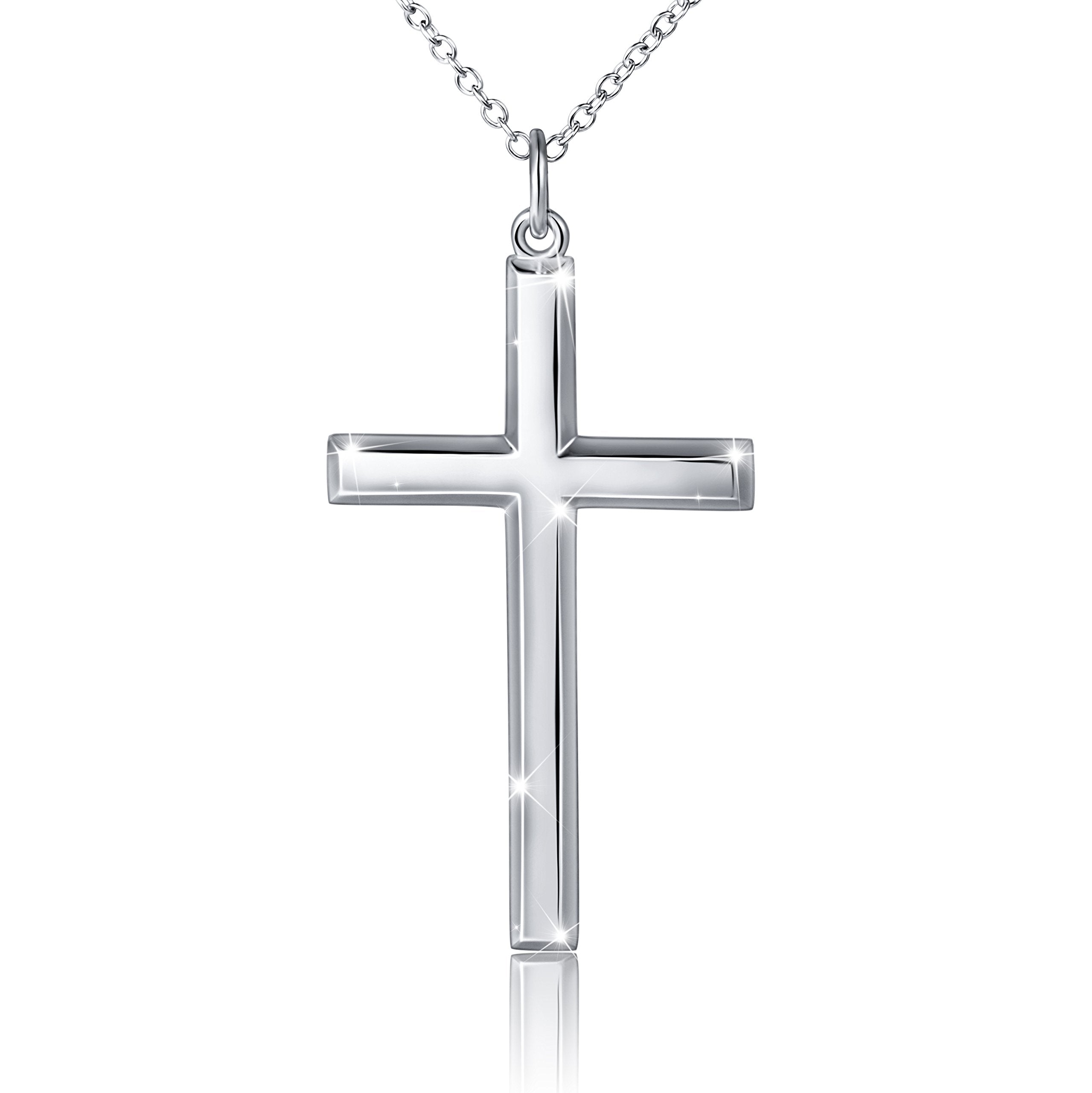 Flyow 925 Sterling Silver Classic Cross Pendant Jewelry Necklace for Men, Silver Chain 24"