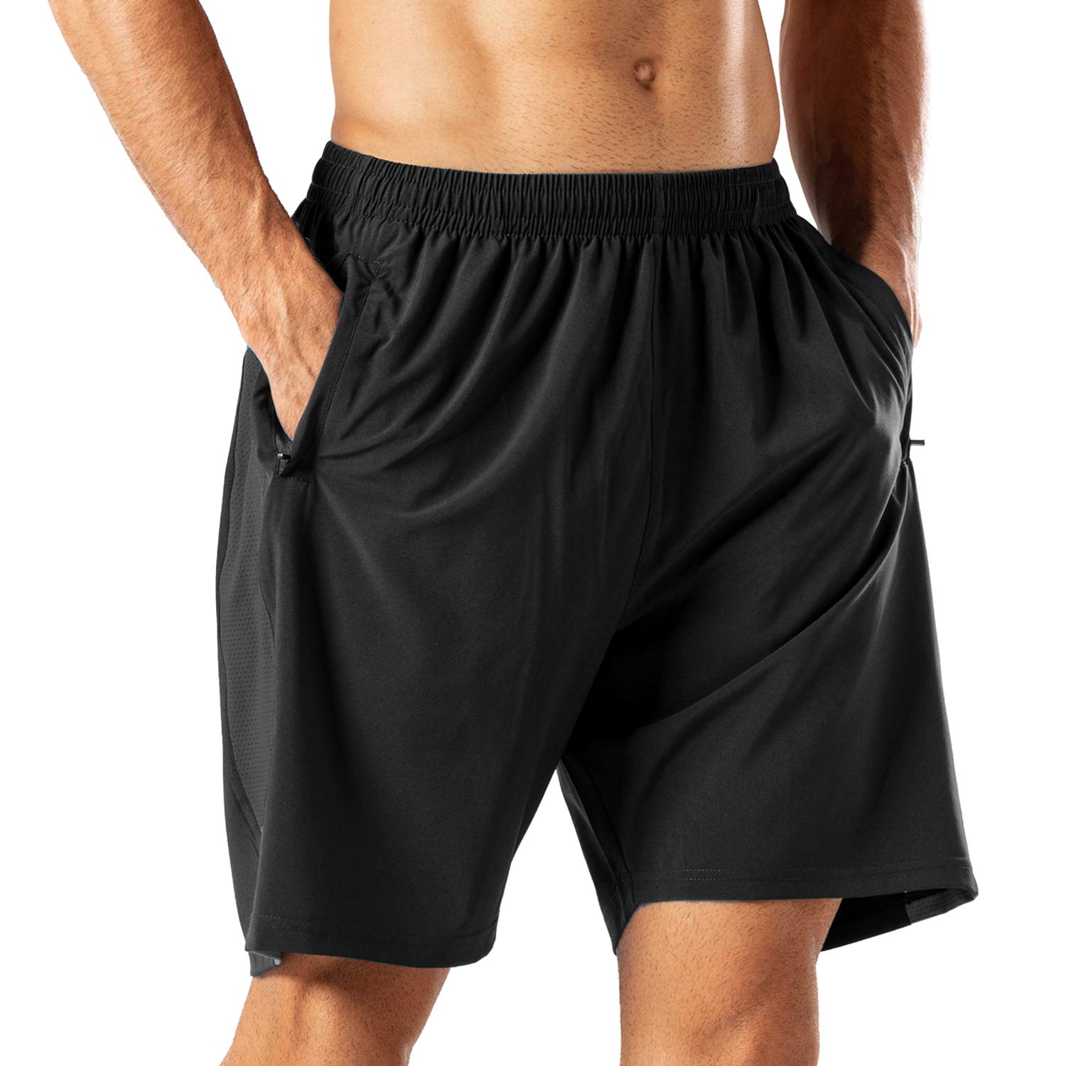HMIYA Men's Casual Sports Quick Dry Workout Running or Gym Training Short with Zipper Pockets